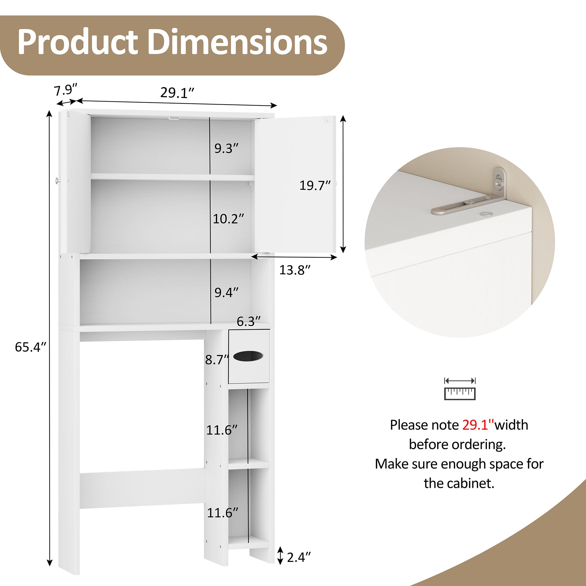 Meilocar Over The Toilet Storage Cabinet - Farmhouse Style Bathroom Organizer with Adjustable Shelf & Toilet Paper Holder | Freestanding Space Saver for Small Bathrooms | Perfect for Toilet Paper, Towels & Bath Essentials Storage (White)