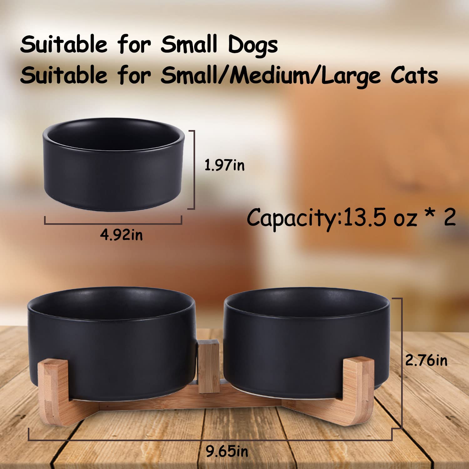Petygooing Ceramic Elevated Dog Bowl Set with Stand - Non-Slip Pet Food & Water Dishes for Small Dogs & Cats (13.5oz/5.1in) - Perfect for Kitchen, Dining Area or Pet Feeding Station