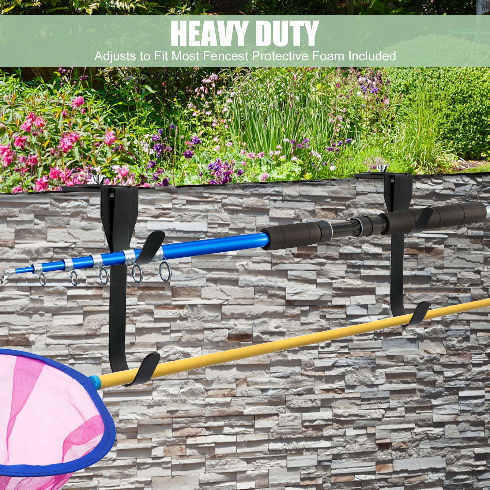 AIEX 2-Pack Adjustable Pool Pole Hooks - Heavy Duty Rustproof Metal Hanging Hooks for Pool Fence & Wall Mounting | Perfect for Inground & Above Ground Pools (Black) - Ideal for Pool Maintenance, Safety Fencing & Backyard Organization