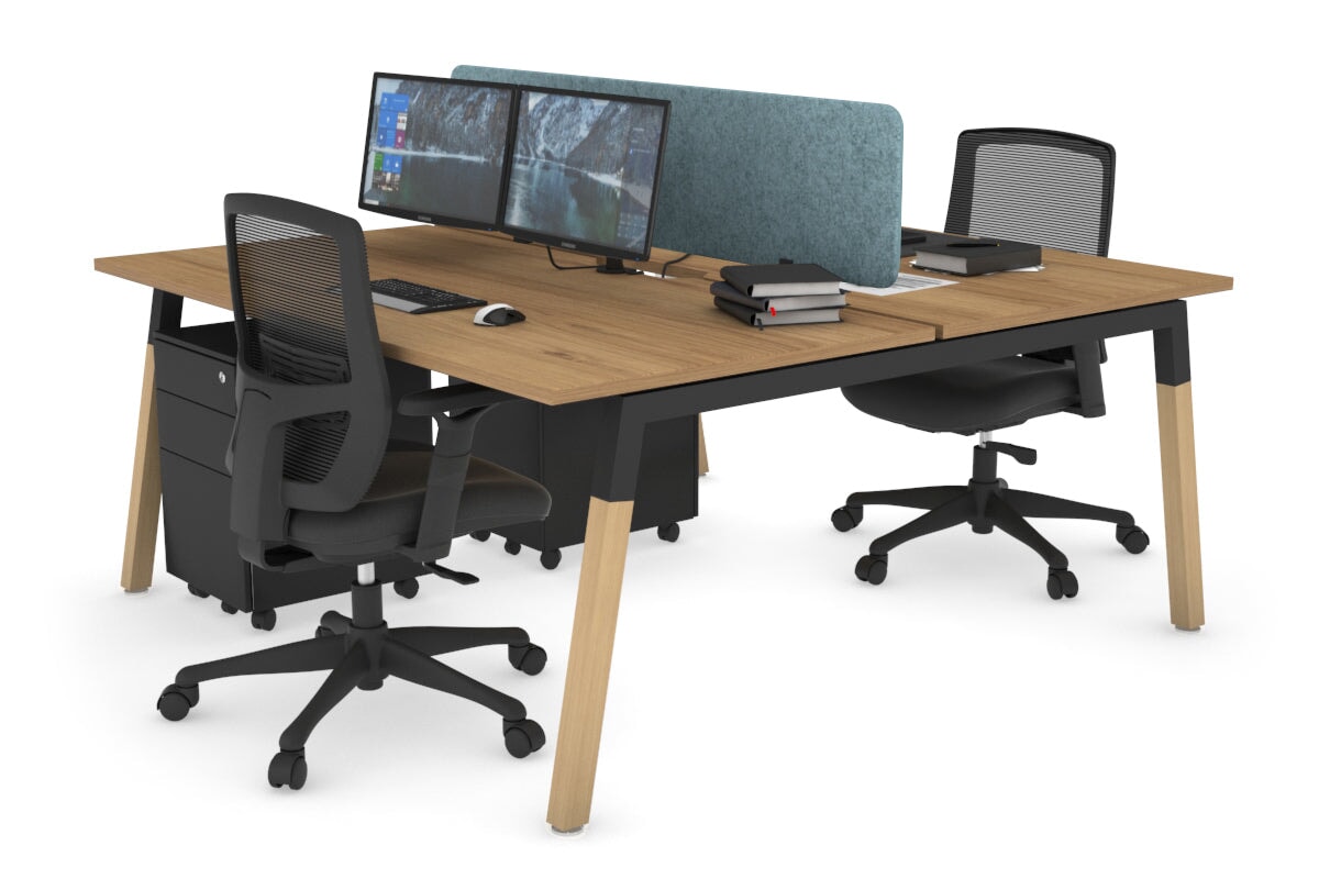 Quadro A Legs 2-Person Office Workstation with Wood Legs & Cross Beam - 1800L x 800W Dimensions with Cable Management Scallop | Perfect for Shared Workspaces & Home Offices