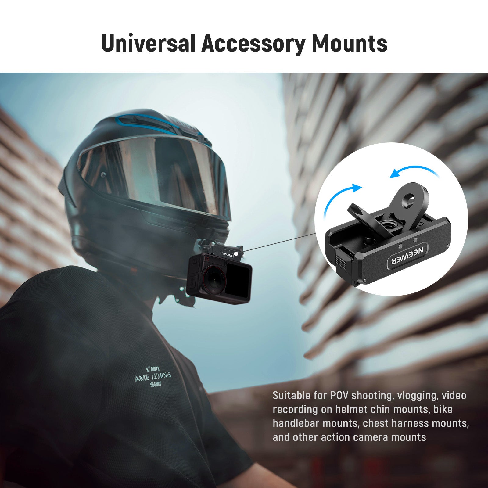 NEEWER AC011 Magnetic Quick Release Mount for DJI Osmo Action 5 Pro/4/3 - Compatible with GoPro Hero 12/11/10/9 - Secure Camera Mount for Vlogging, Cycling & Outdoor Adventures