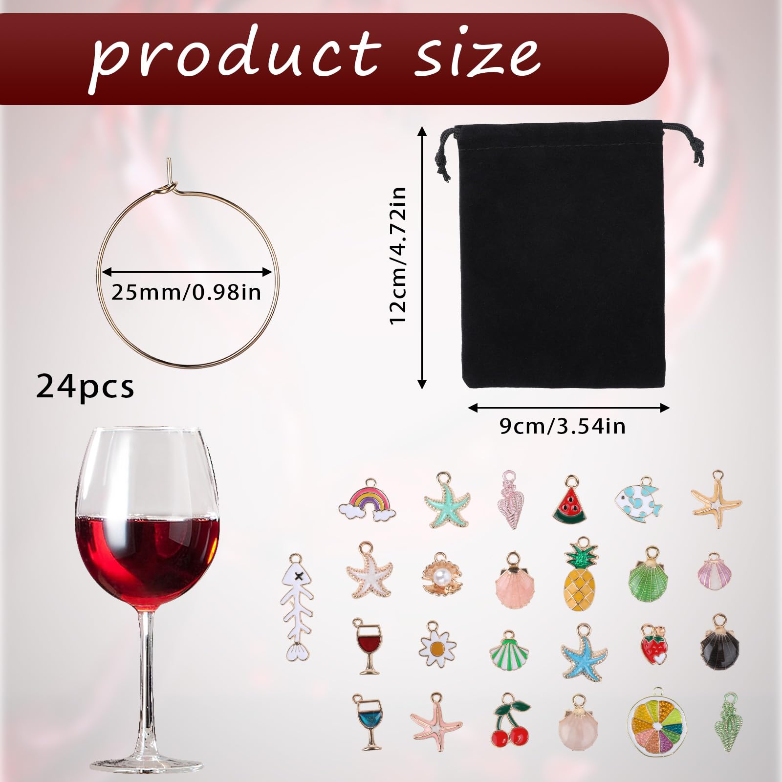 24-Piece Wine Glass Charms Set - Fun Beach-Themed Stemware Markers with Hanging Rings | Perfect for Summer Parties, Christmas Gatherings & Wine Tasting Events | Great for Outdoor BBQs, Bridal Showers & Holiday Decorations