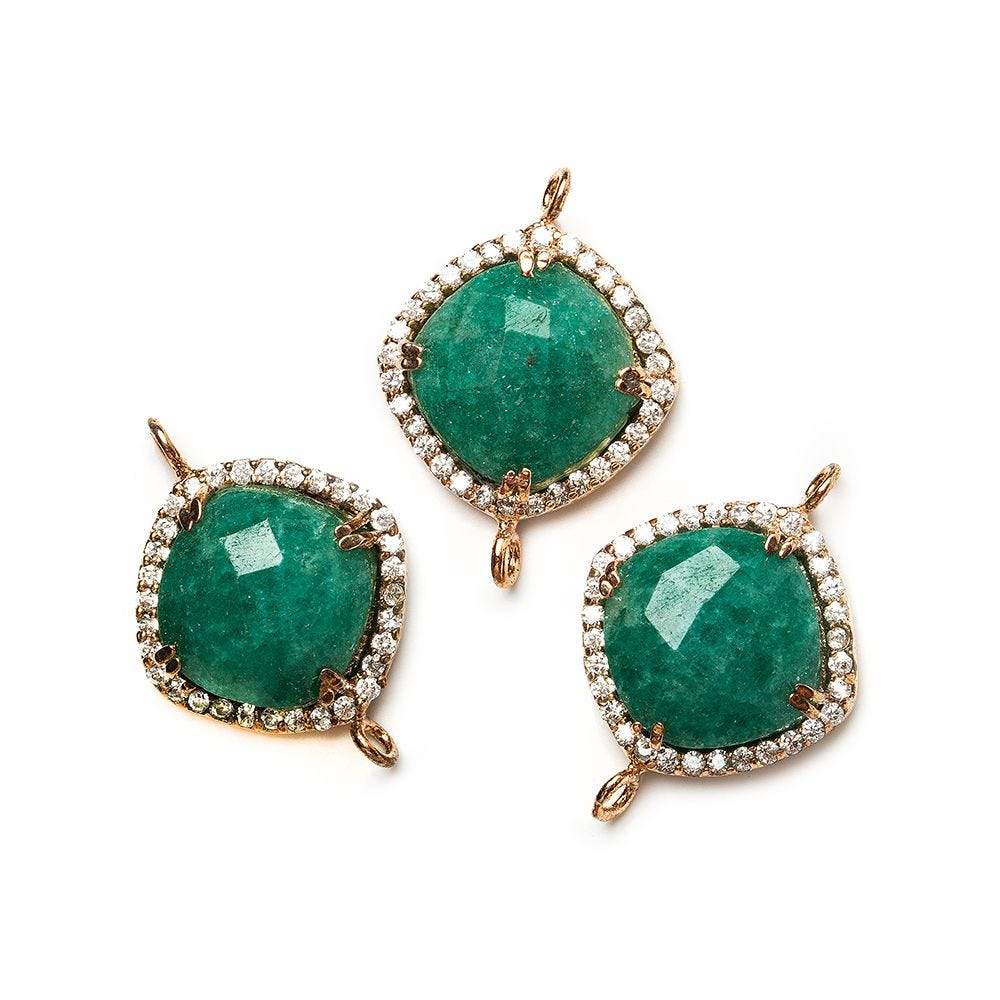 12.5mm Rose Gold Bezel White Cubic Zirconia & Green Aventurine Cushion Connector Jewelry Piece - Perfect for DIY Bracelets, Necklaces & Earrings Making