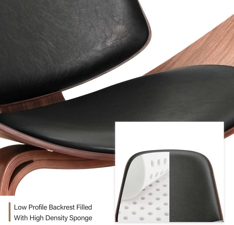Mid Century Modern Shell Lounge Chair - PU Leather Upholstery, Tripod Plywood Base & Solid Wood Accent - Classic Design Living Room Chair for Reading Nook, Office Lounge & Salon Decor (Brown) - Perfect for Modern Homes, Coffee Shops and Waiting Areas
