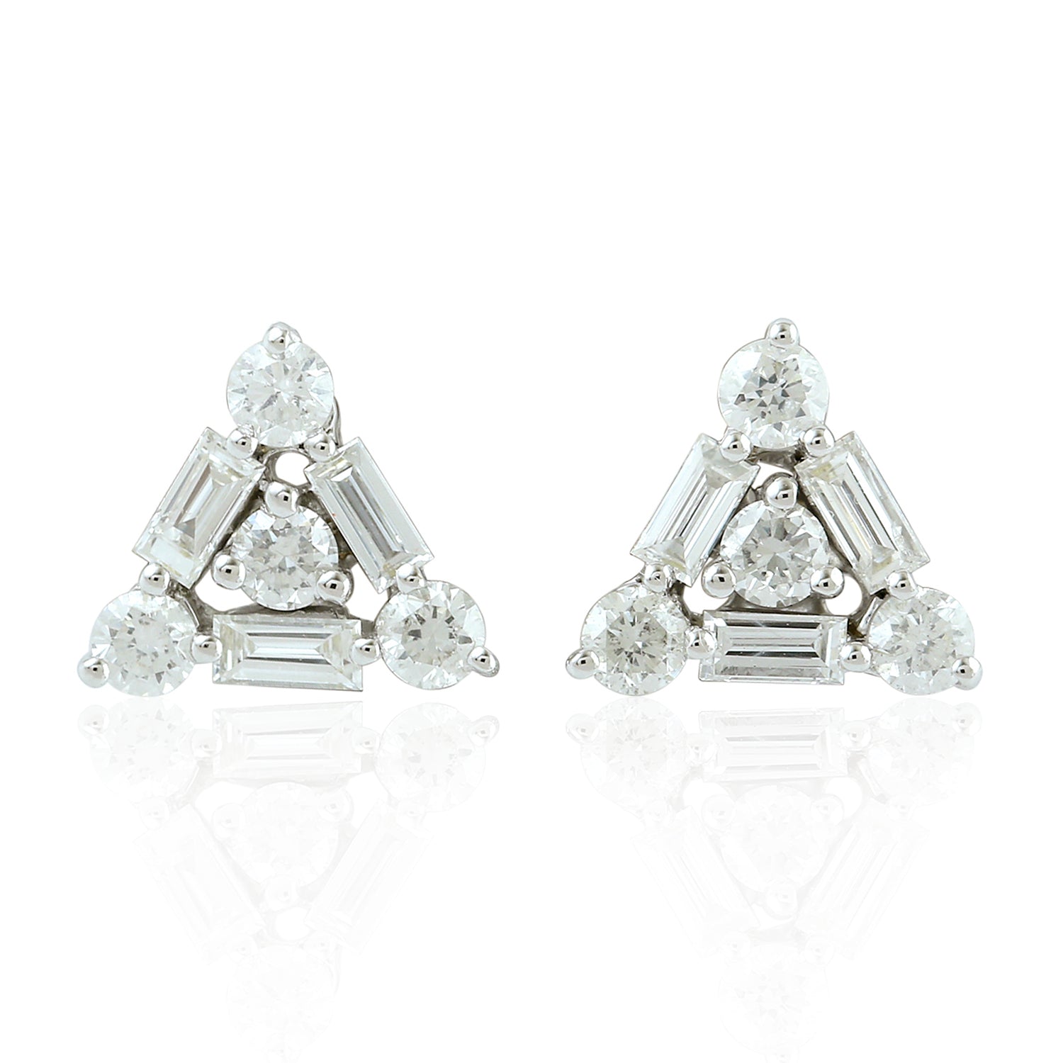 18K White Gold Baguette Cut Diamond Triangle Stud Earrings for Women - Elegant Everyday & Special Occasion Jewelry Gift