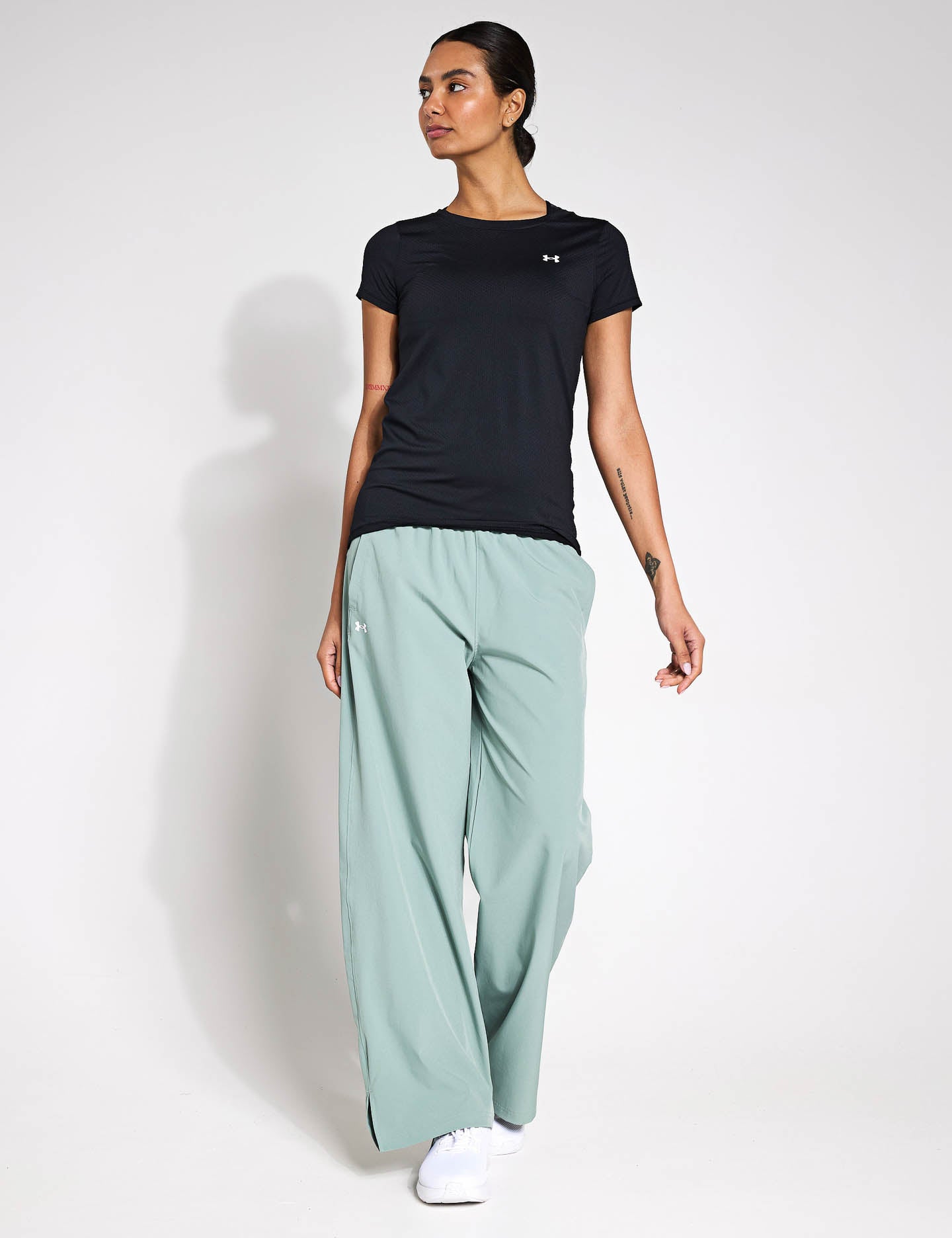 Rival Wide Leg Pants for Women - Silica Green & White Color Block Yoga Pants | Comfortable High Waisted Lounge Pants for Yoga, Workout & Casual Wear