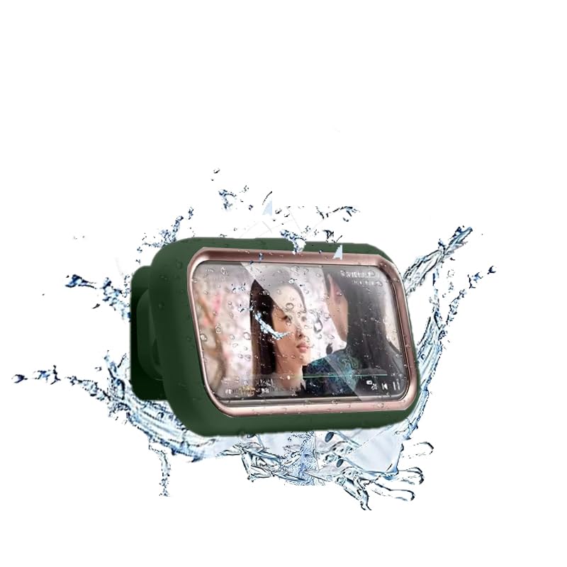 Waterproof Shower Phone Holder - 360° Adjustable Bathroom Wall Mount Stand with Anti-Fog Case, Fits Phones Under 7 Inches (Golden Green) - Perfect for Watching Videos, Listening to Music & Hands-Free Calling in Shower or Bath