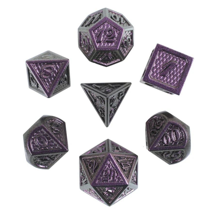 7ct Purple Poison Metal Dice Set - RPG D&D Tabletop Gaming Accessories for Dungeons & Dragons, Pathfinder & Board Games - Perfect for Gifts & Collectors