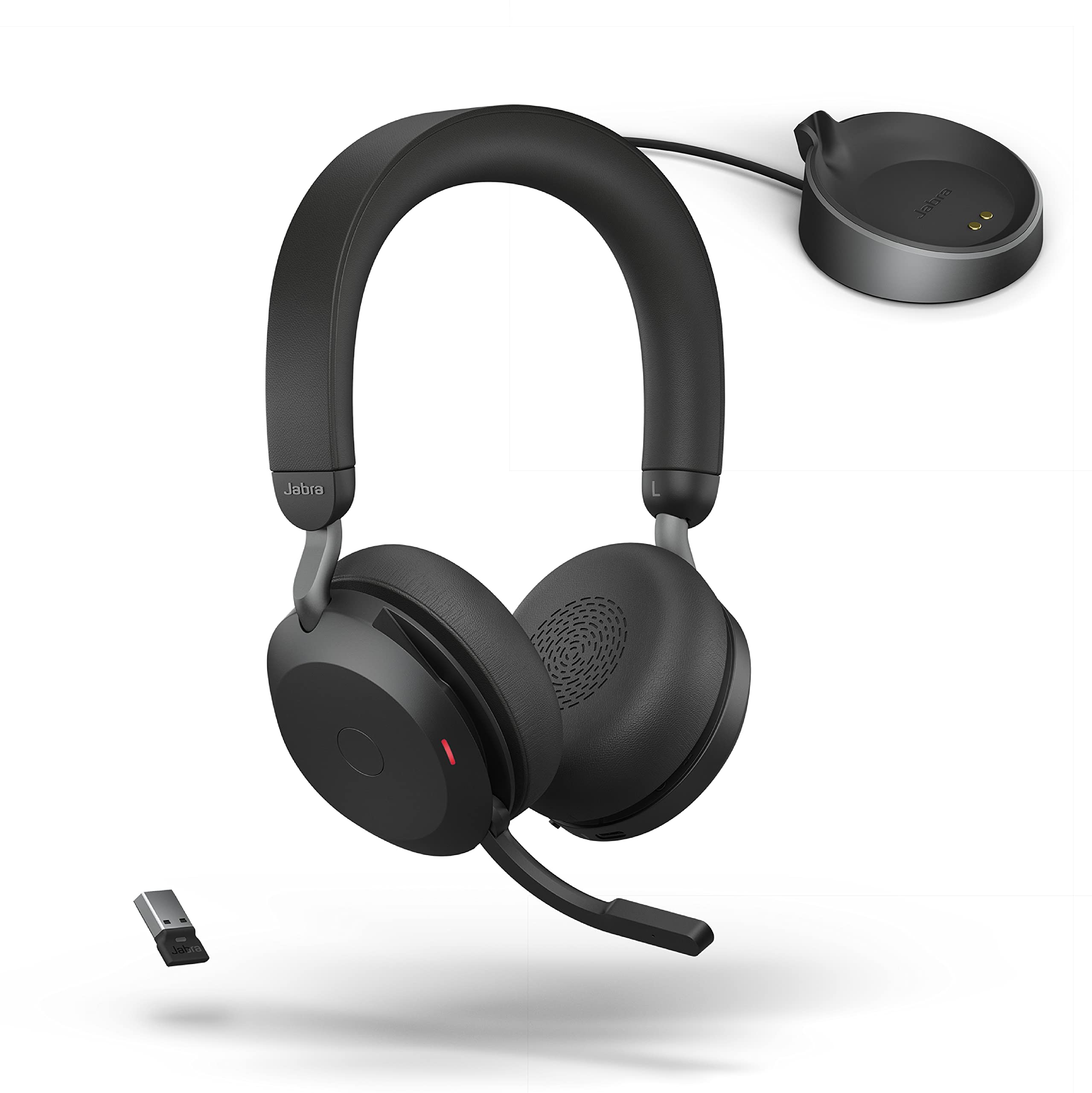 Jabra Evolve2 75 Wireless Headset with Charging Stand - 8-Mic Noise Cancelling Bluetooth Headphones for PC, USB-A Adapter, UC Compatible - Black - Perfect for Office, Remote Work & Conference Calls