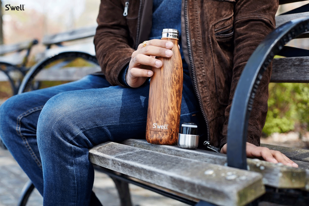 S'well Wood Insulated Water Bottle 9oz (266mL) - Leakproof & Eco-Friendly Stainless Steel Travel Tumbler for Hot & Cold Drinks - Perfect for Hiking, Office, Gym & Outdoor Activities