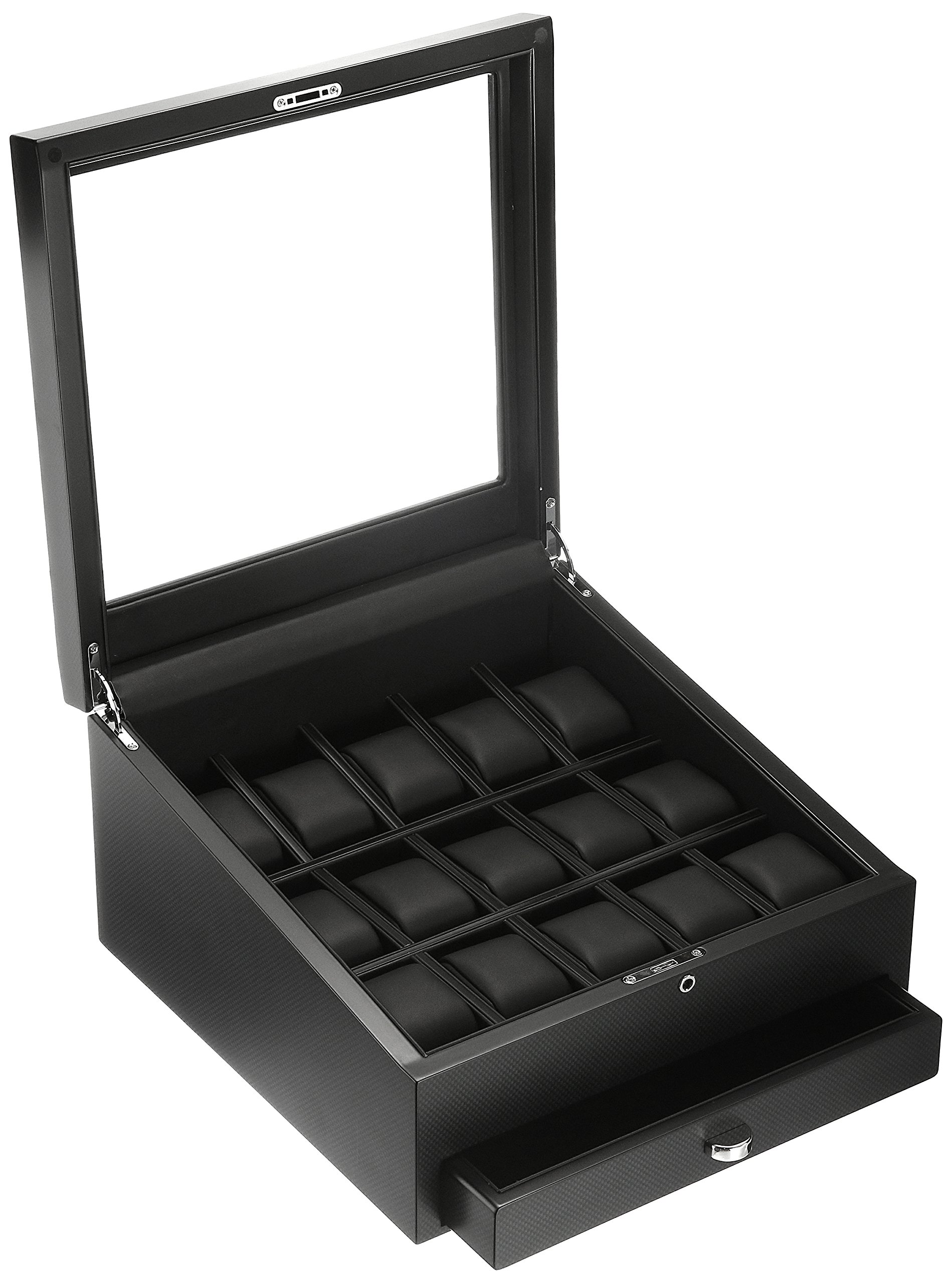 Volta 31-560970 Premium Wood Watch Case with Carbon Fiber Accents - Luxury Watch Storage & Display Box for Men's & Women's Timepieces - Perfect for Home, Office or Travel Organization