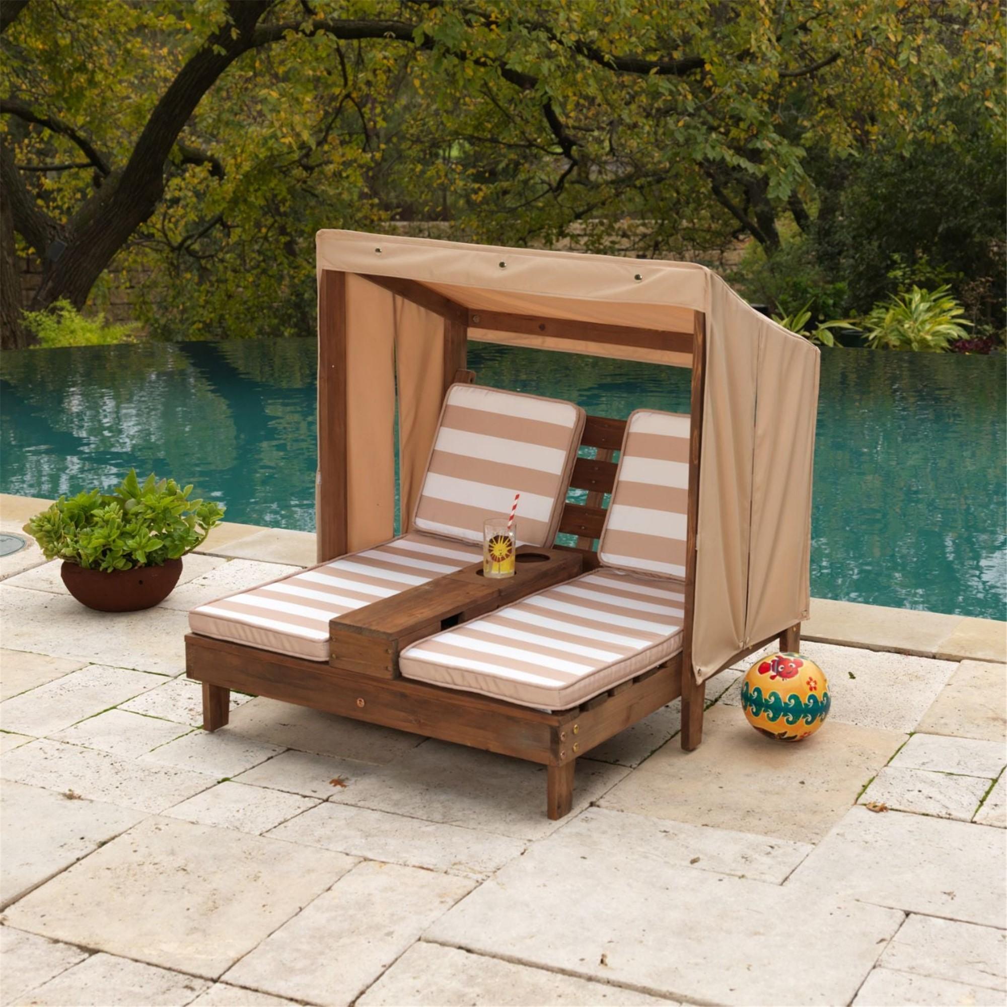KidKraft Double Outdoor Chaise Lounge - Espresso Brown Wooden Patio Furniture for Poolside, Garden, and Backyard Relaxation