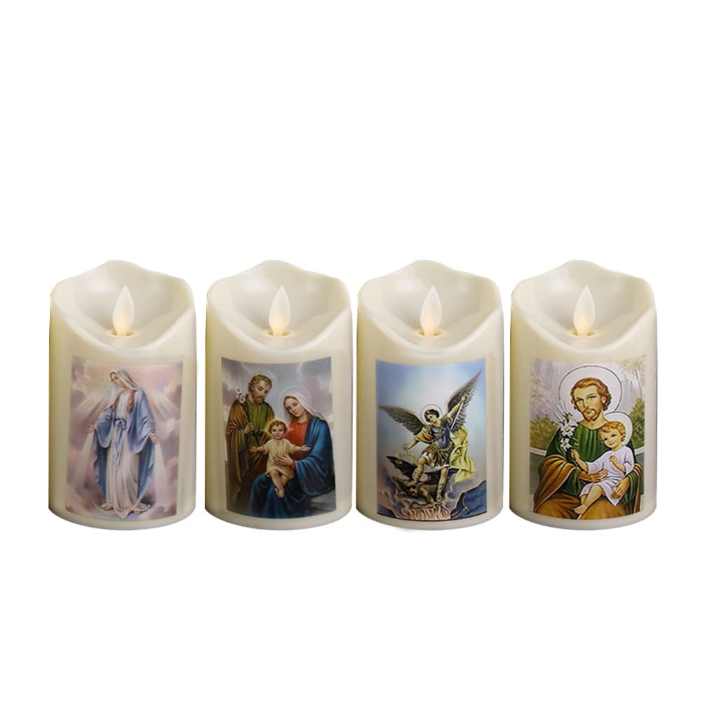 Angoily Jesus Flameless LED Candles - White Devotional Prayer Candlesticks, Battery Operated Flickering Wax-Free Candles for Religious Decor, Church Altar & Home Prayer Spaces