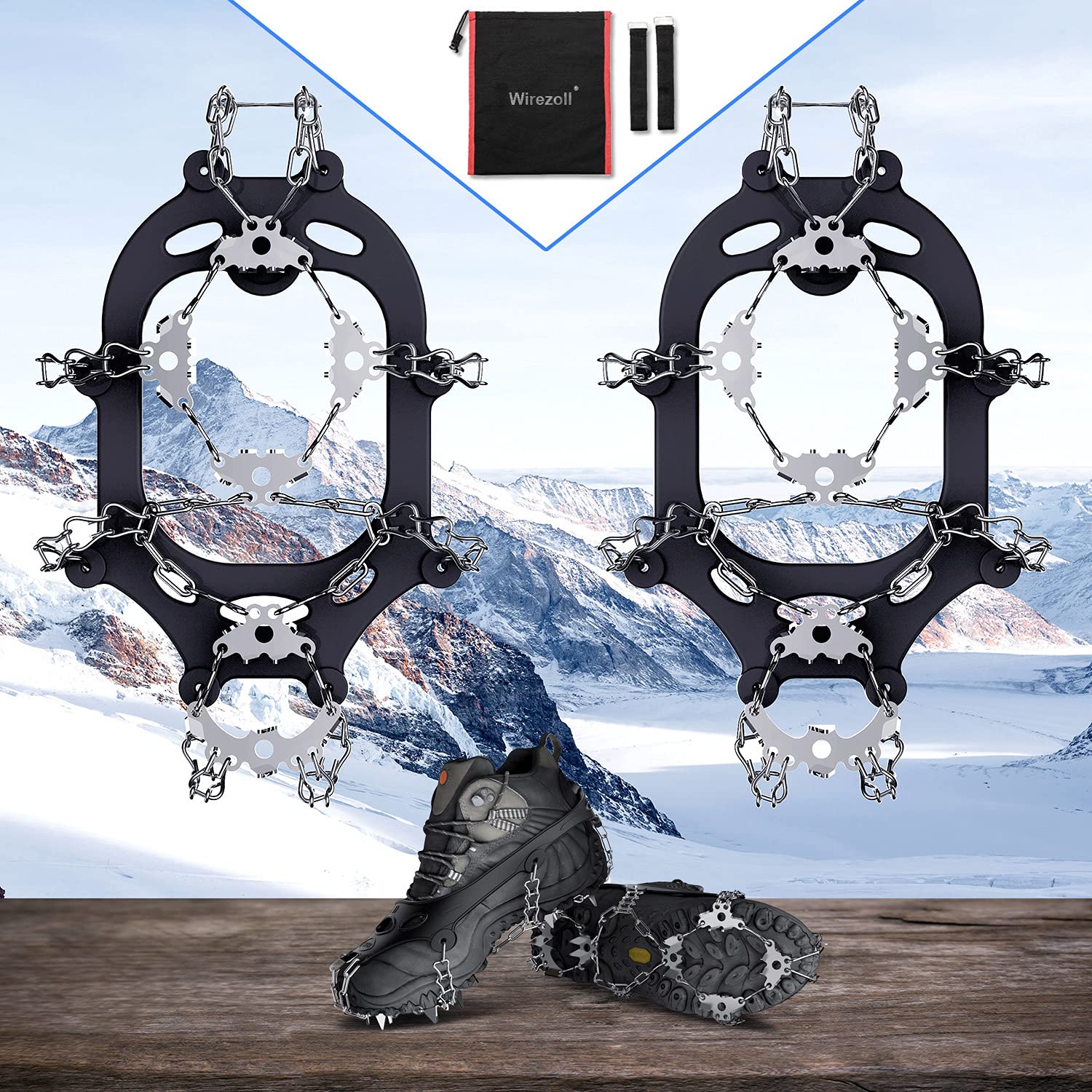 Best Ice Cleats & Crampons for Hiking Boots - Non-Slip Snow Traction Spikes with Chains for Men & Women - Perfect for Winter Hiking, Ice Fishing & Snowshoeing