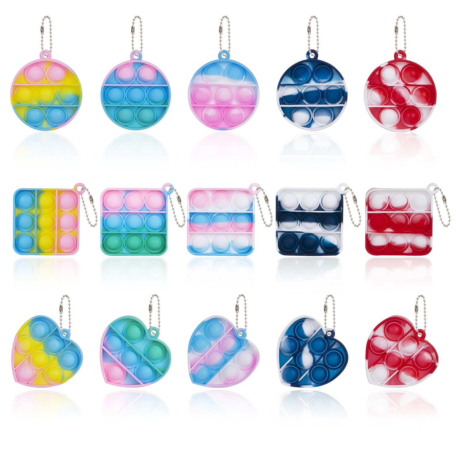 15 PCS Mini Fidget Popitz Toys Pack - Push Pop Bubble Sensory Toys for Stress Relief, Anxiety & Focus - Fidget Keychain & Poppers Set for Kids & Adults - Perfect for Office, Classroom & Travel Use