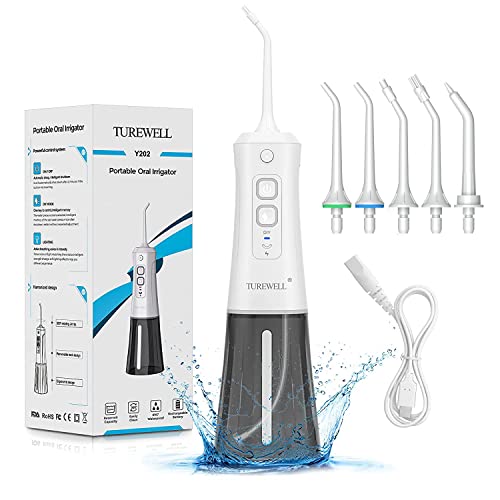 **TUREWELL Cordless Water Flosser for Teeth - Portable Oral Irrigator with 3 Replacement Tips, IPX7 Waterproof, DIY Mode - Perfect for Travel, Home Use & Braces Care (White)**    *(Use Cases: Ideal for daily dental hygiene, travel convenience, braces maintenance, and deep gum cleaning at home.)*