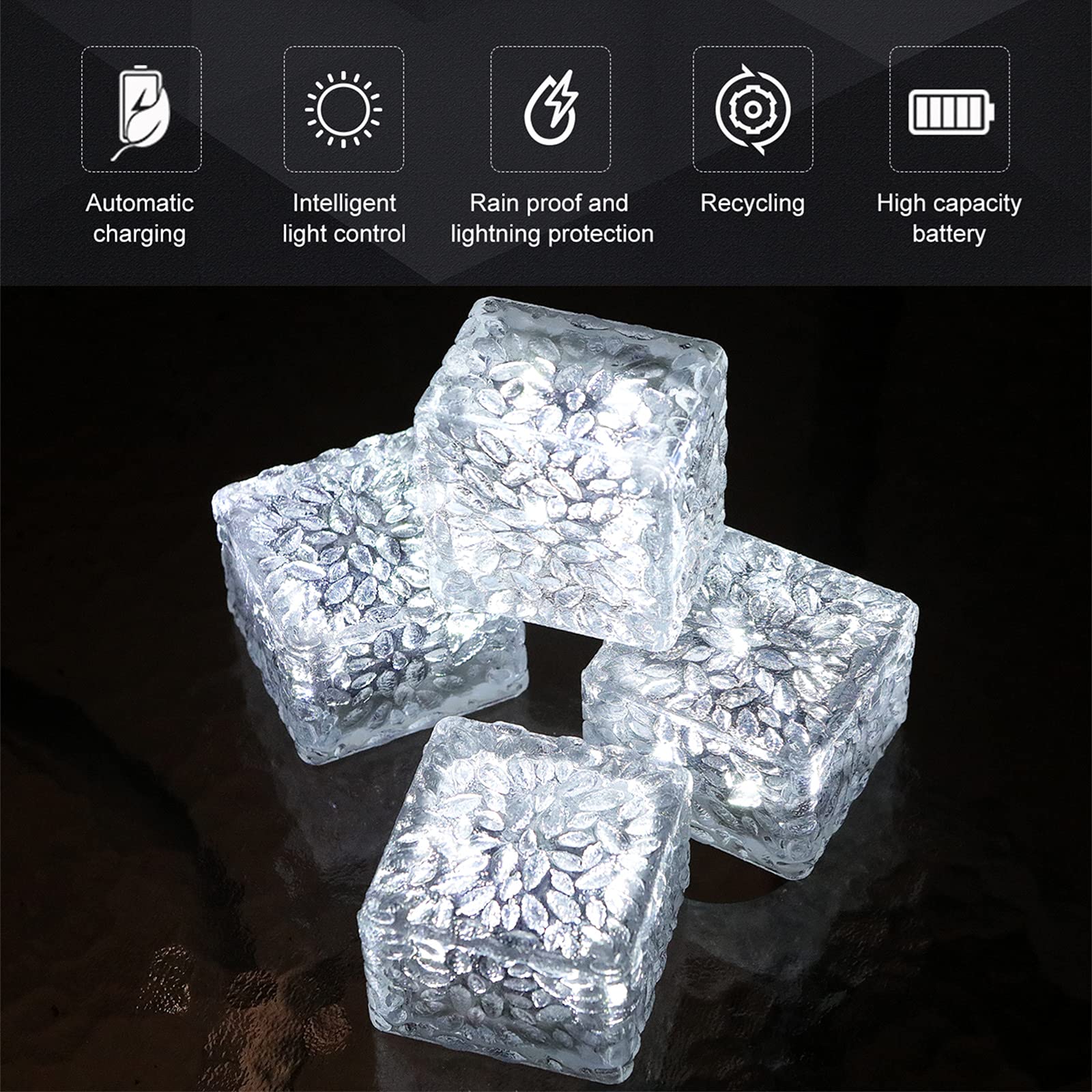 Solar Powered Brick Lights - Waterproof Outdoor Solar Lights for Garden, Patio, Yard, Walkway & Pathway Decor (4 Pack, 2.8x2.8 Inch) - Perfect for Landscape Lighting, Driveway Borders & Backyard Illumination