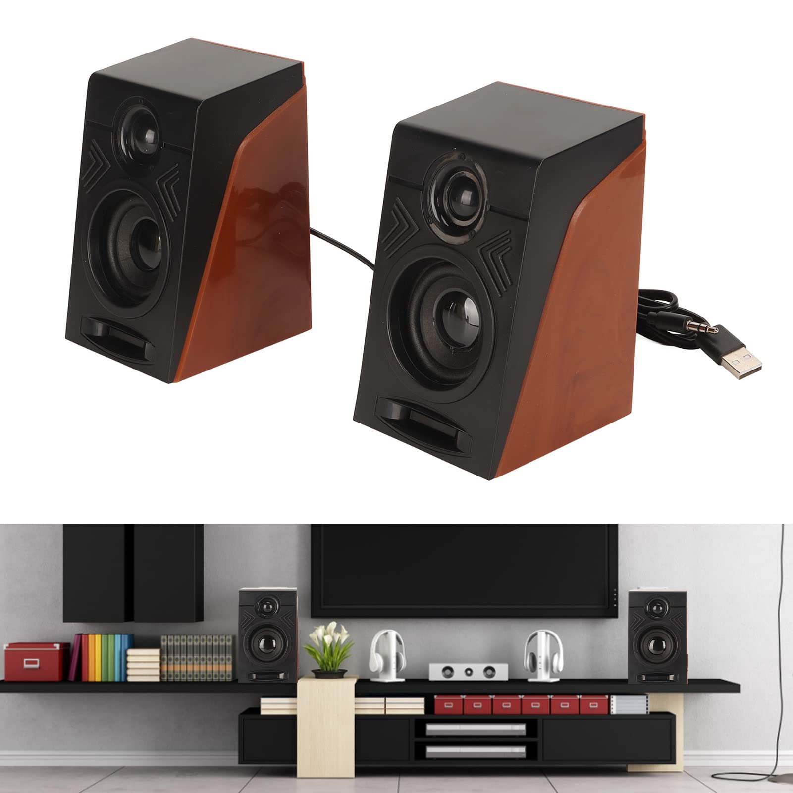 EIMSOAH PC Speakers with Adjustable Volume & Deep Bass, USB & 3.5mm Interface, Plug and Play Desktop Speakers for Computers, Laptops, TVs, Perfect for Home Office and Gaming