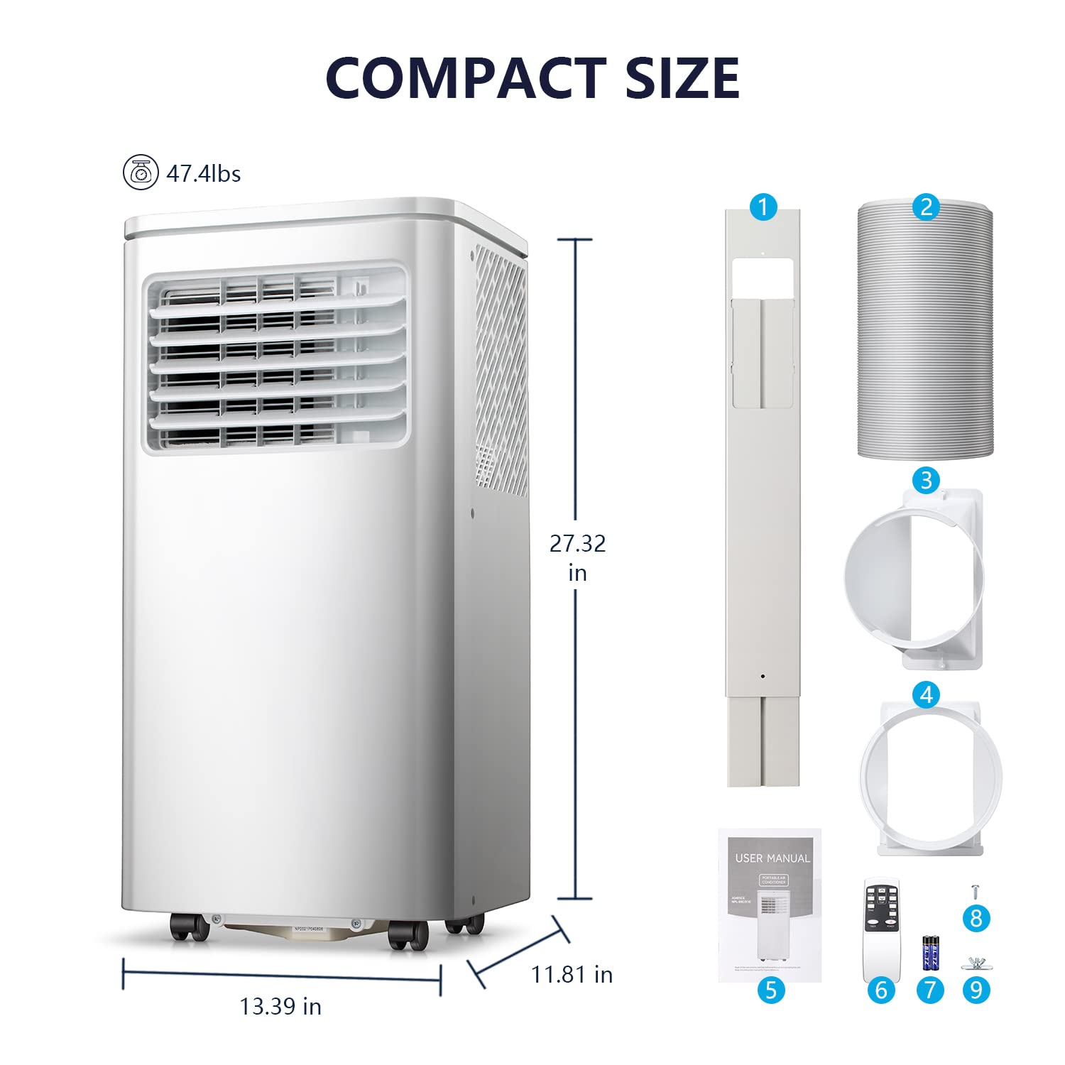 ZAFRO 10,000 BTU Portable Air Conditioner - Cools Rooms Up to 450 Sq.Ft | 3-in-1 AC Unit with Cooling, Dehumidifier & Fan Modes | Includes Remote Control | Energy Efficient White Design | Perfect for Bedrooms, Living Rooms & Home Offices