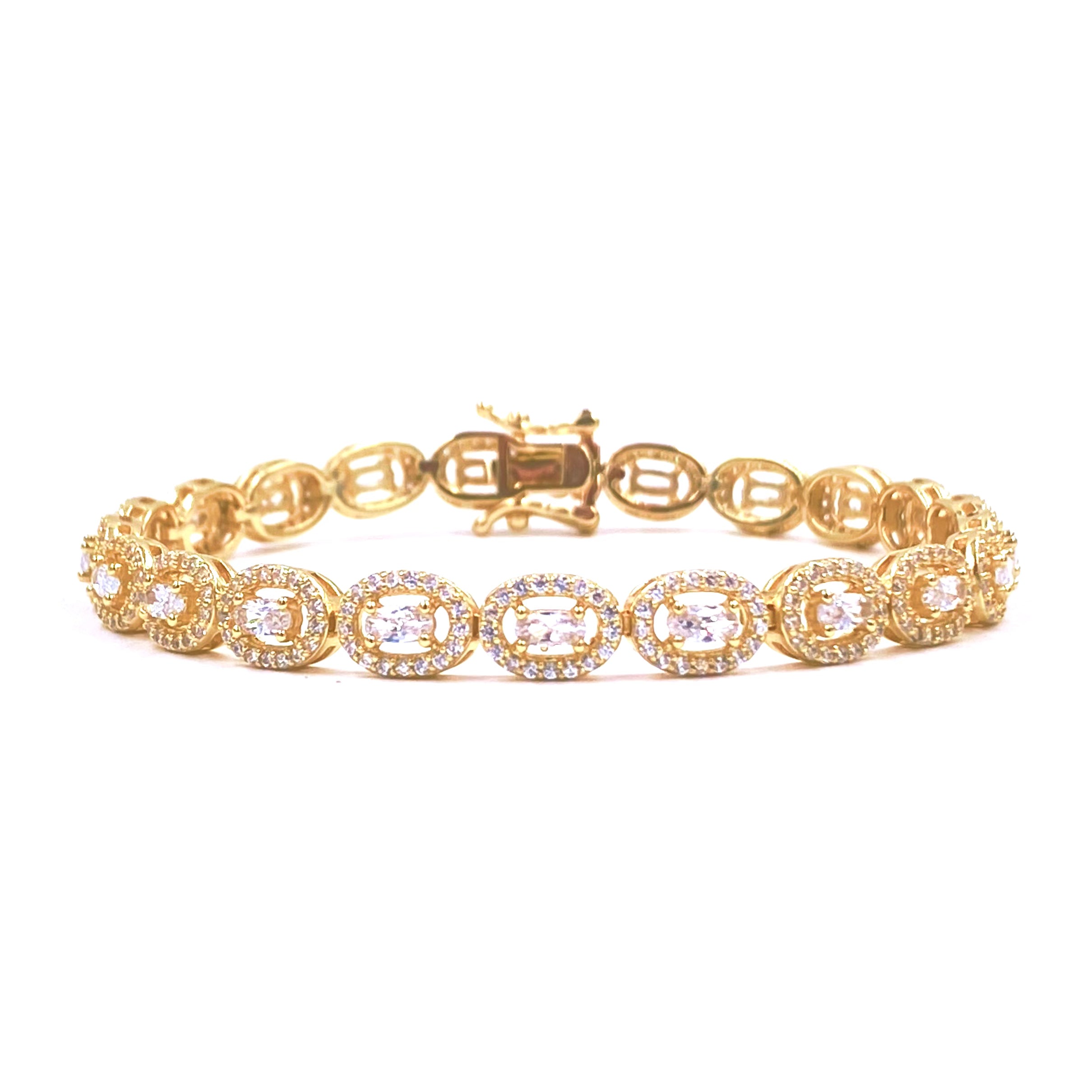 Ashley Gold Sterling Silver Gold Plated Round & Baguette CZ Tennis Bracelet for Women - Elegant Jewelry Gift for Anniversary, Wedding & Special Occasions