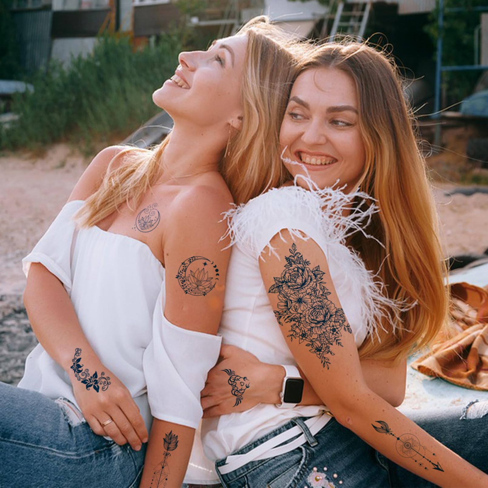 Realistic Semi Permanent Tattoos - 8 Sheets Waterproof Fake Tattoo Stickers Lasts 1-2 Weeks | Plant-Based Ink for Women & Men | Perfect for Halloween, Parties, Cosplay and Christmas Gifts