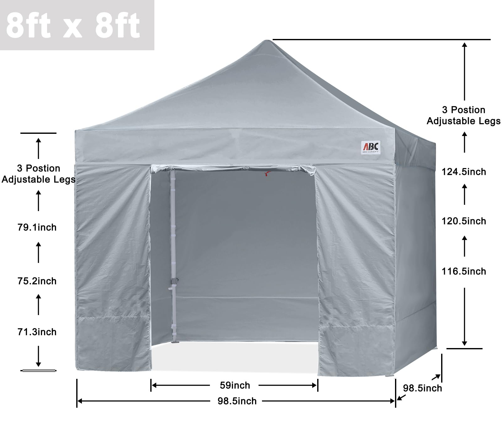ABCCANOPY 8x8 Easy Pop Up Canopy Tent with Sidewalls - Commercial Grade Gray Outdoor Shelter for Parties, Markets & Camping