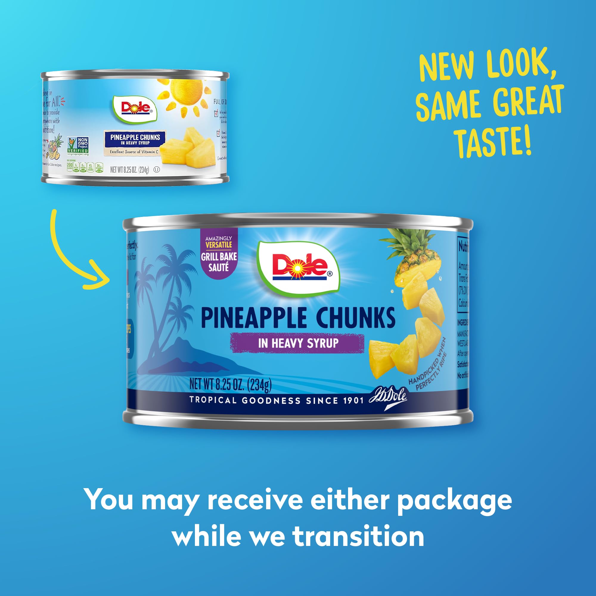 Dole Canned Pineapple Chunks in Heavy Syrup - Gluten Free, 8.25 Oz (Pack of 12) - Pantry Staples for Baking, Smoothies & Snacks - Packaging May Vary