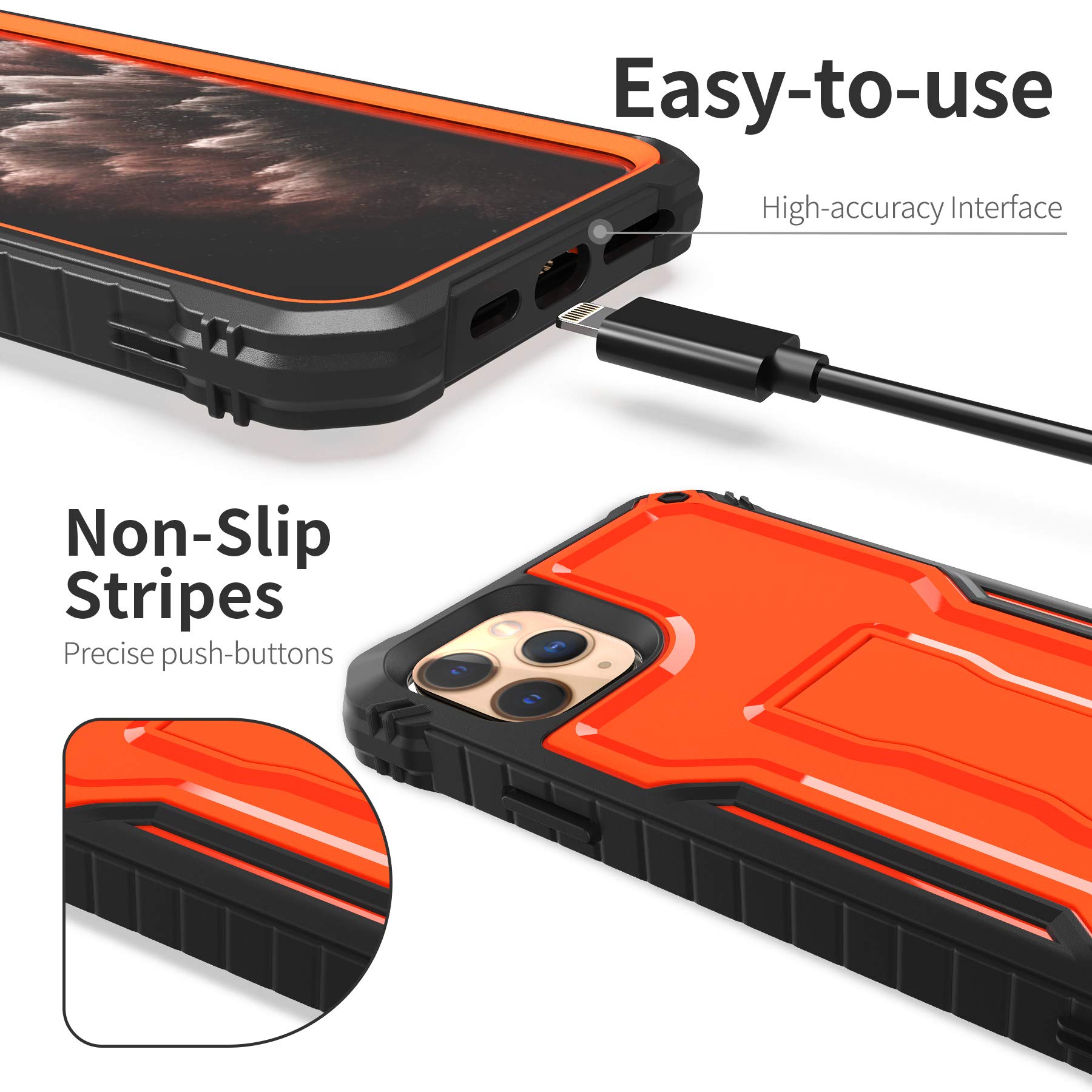 ExoGuard Shockproof Full-Body Case for iPhone 11 Pro Max - Rugged Protective Cover with Built-in Screen Protector & Kickstand (Orange) - Perfect for Outdoor Activities, Travel & Daily Protection
