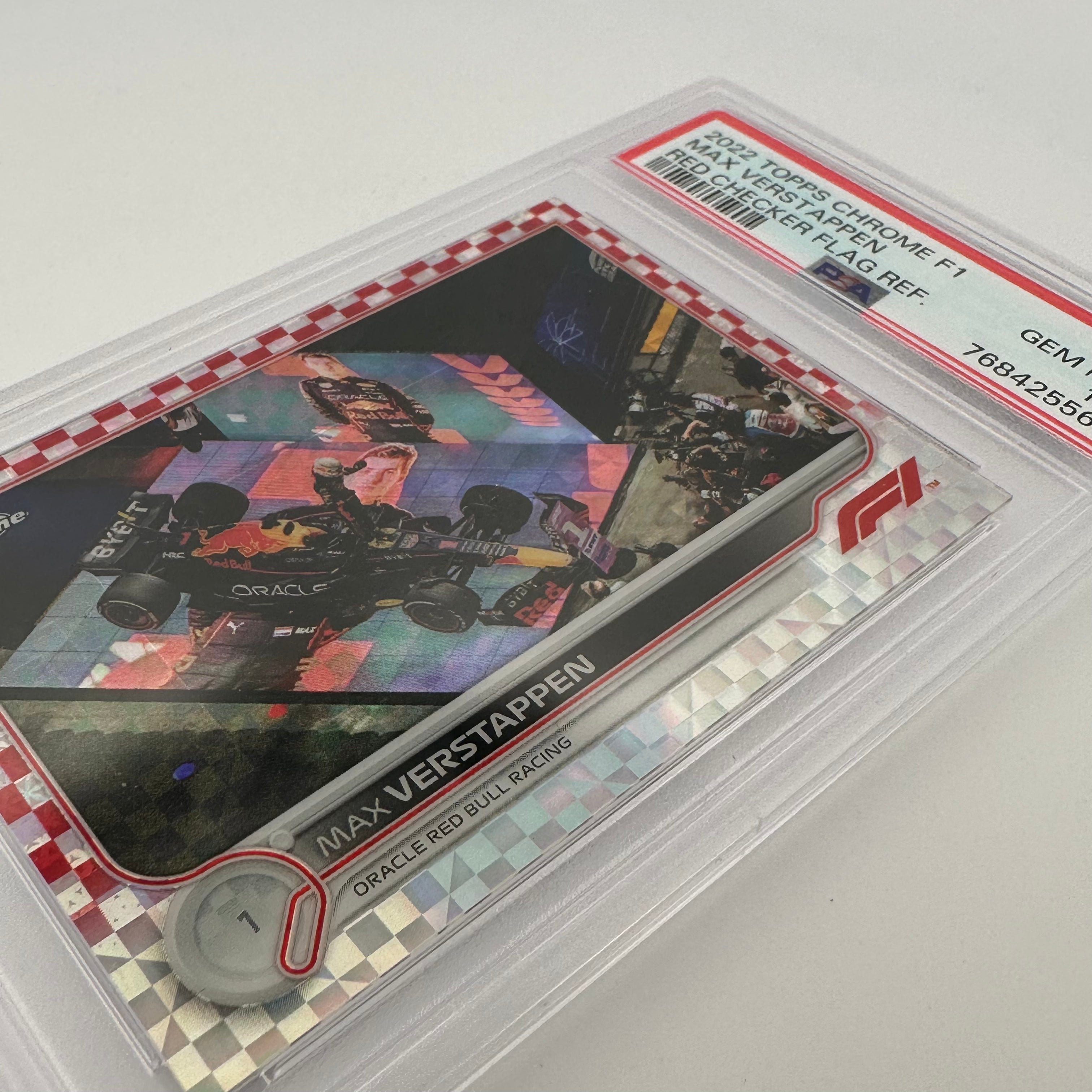 PSA 10 1/5 MAX VERSTAPPEN #3 Red Checker Flag Refractor - Rare F1 Racing Card for Collectors & Fans, Perfect for Display & Investment