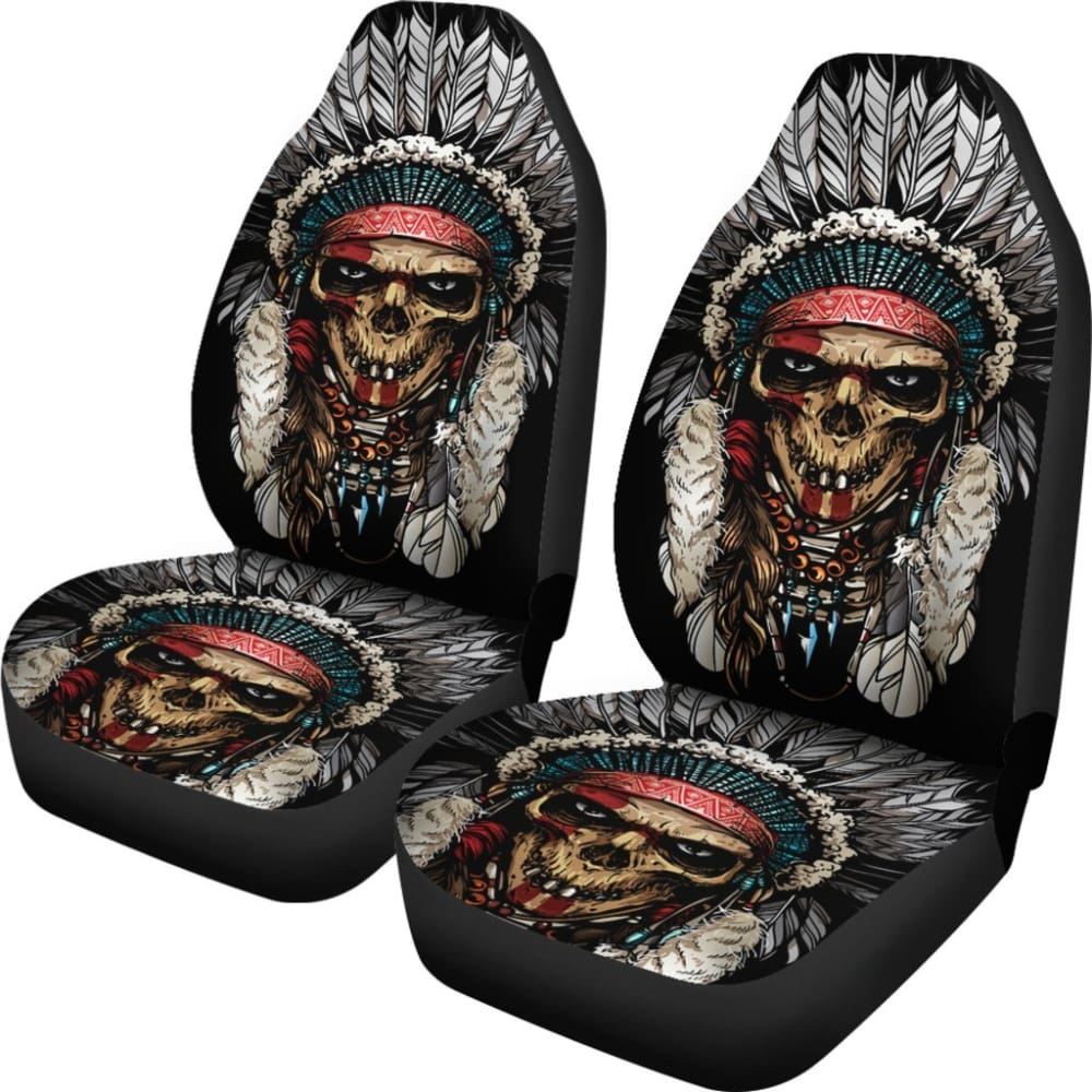 2 Pcs Gothic Skull Car Seat Covers - Universal Fit for Cars, Trucks & SUVs - Black PU Leather with Skull Design - Perfect for Halloween, Gothic Style & Car Enthusiasts