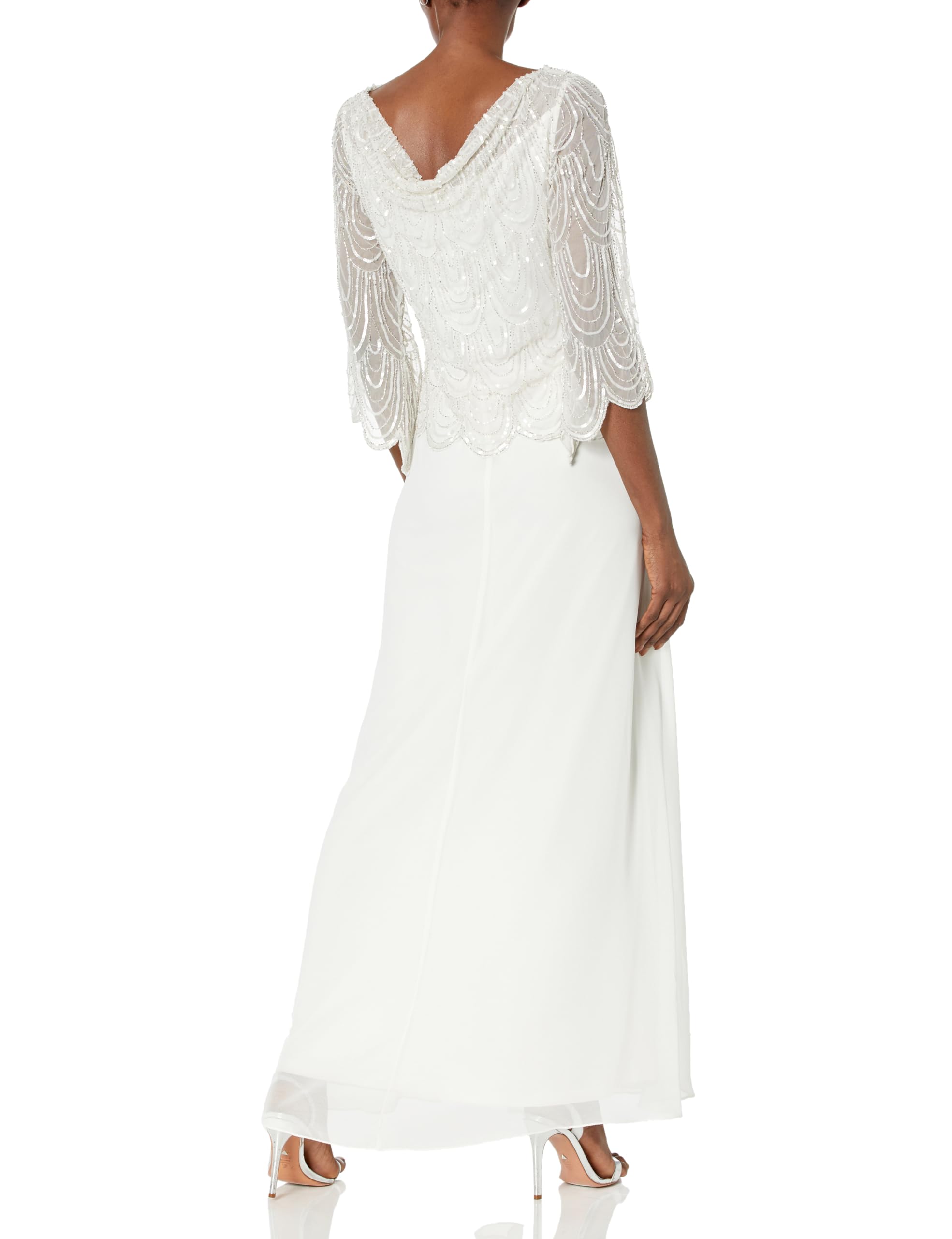 J Kara Women's Cowl Neck 3/4 Sleeve Beaded Pop Over Dress - Elegant Flowy Casual & Party Wear for Women, Perfect for Date Nights, Weddings & Special Occasions