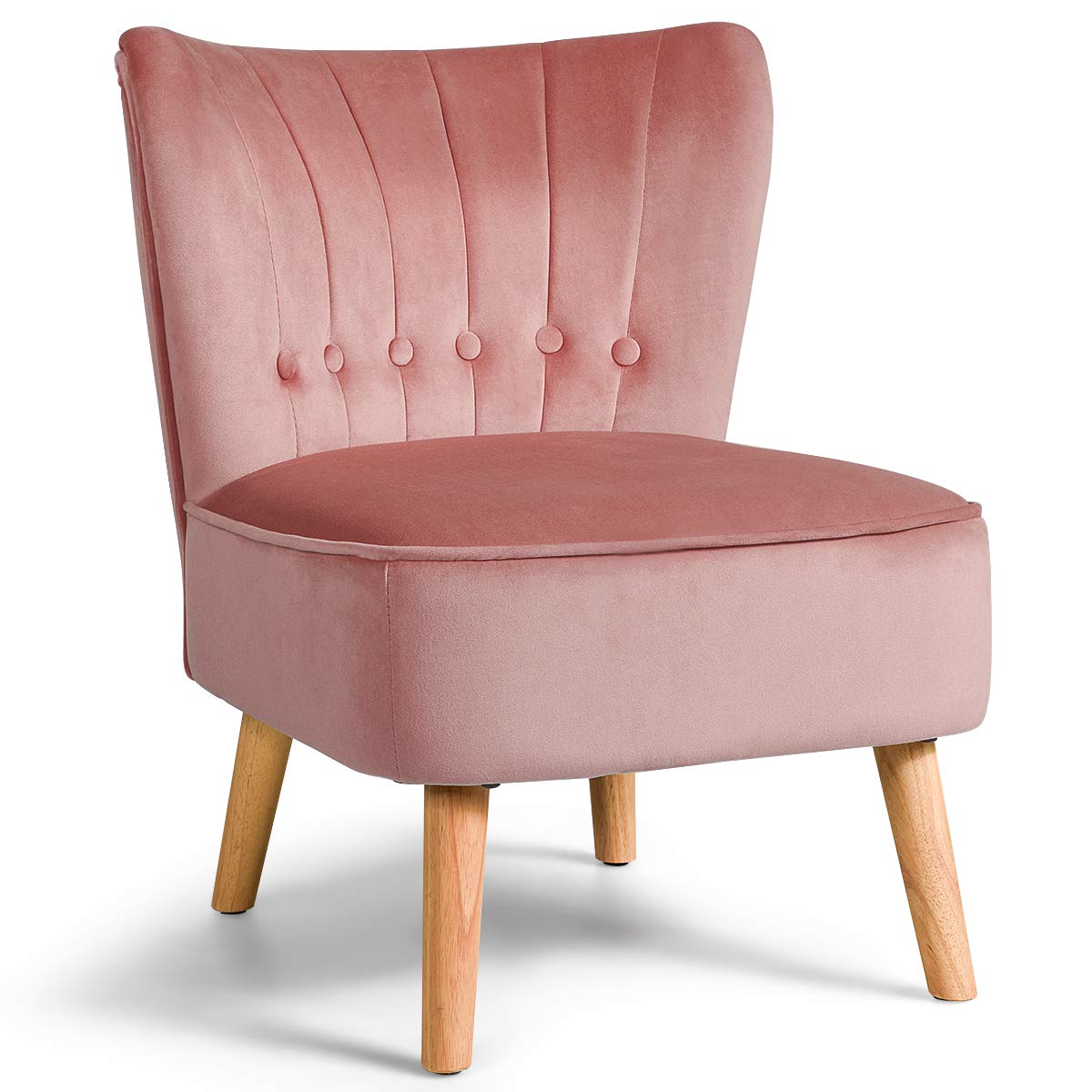 Giantex Modern Velvet Accent Chair - Pink Small Upholstered Armless Wingback Sofa with Wood Legs, Thick Padded Button Tufted Design for Living Room, Bedroom, Office or Reading Nook | Comfortable Lounge Chair for Relaxing & Home Decor