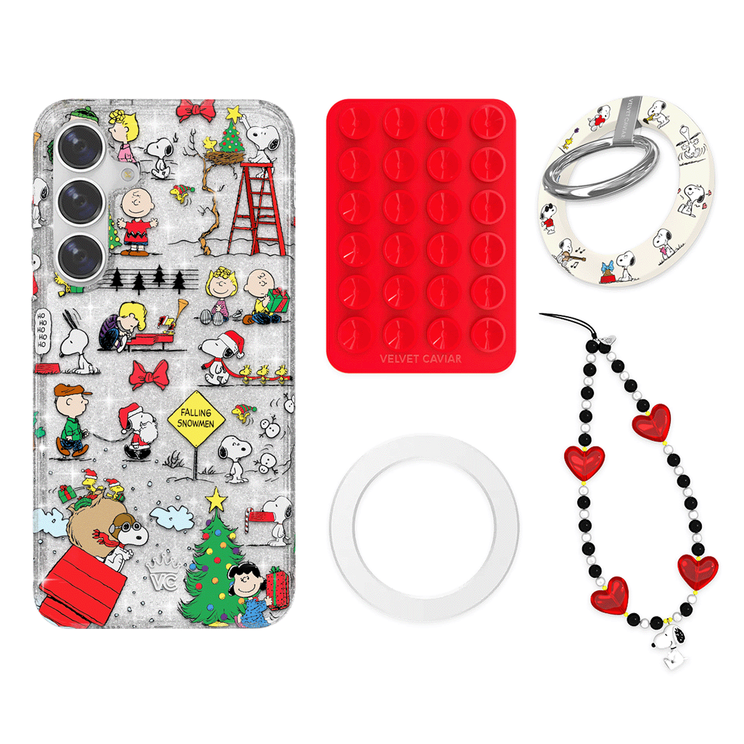 Snoopy Christmas Glitter Galaxy Phone Grip Bundle Set - Cute Cartoon Character Anti-Slip Phone Holder for iPhone Samsung - Perfect Holiday Gift for Kids & Adults (Home, Office, Travel Use)
