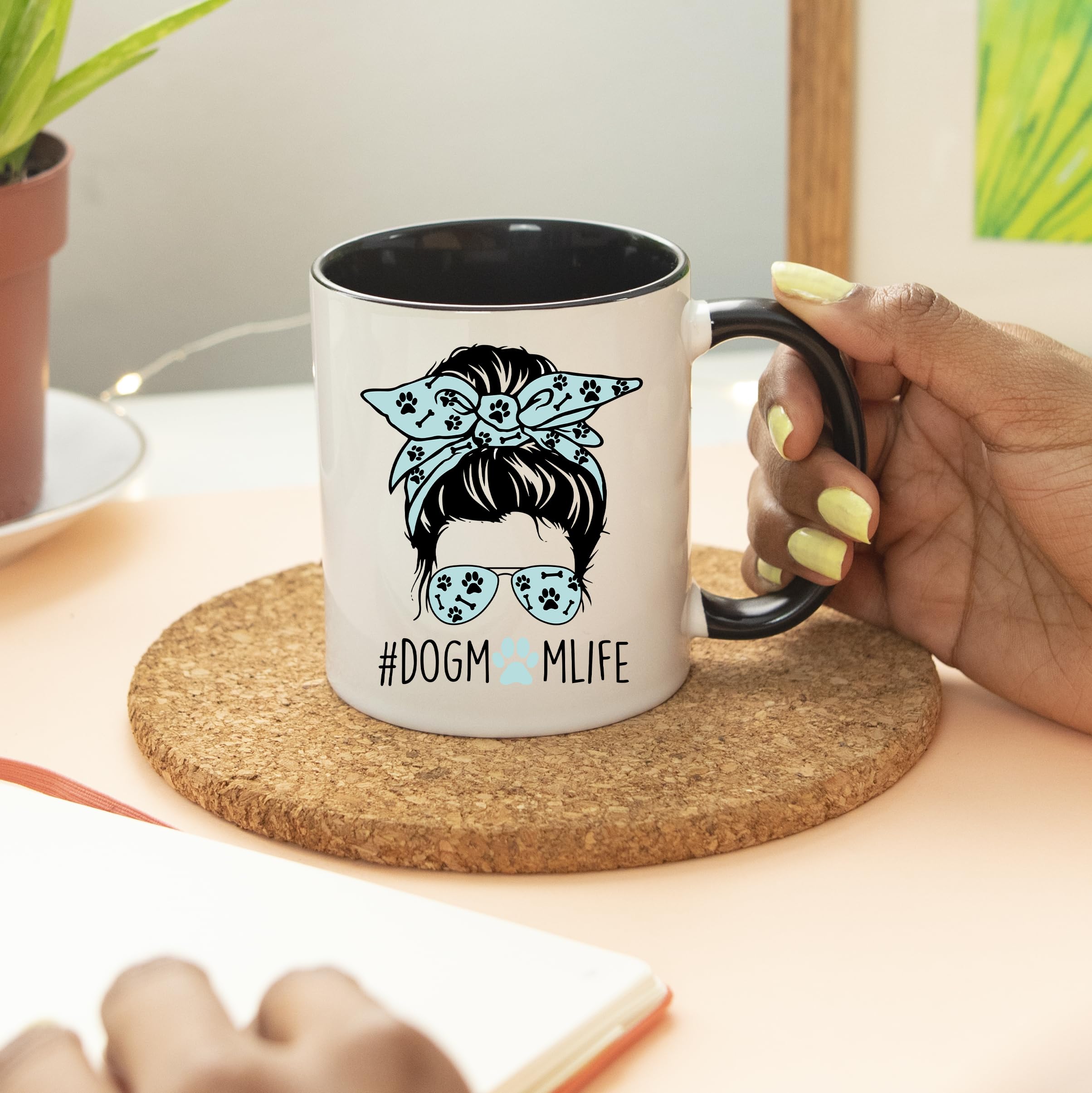 YouNique Designs 11oz Dog Mom Coffee Mug - Best Dog Lover Gift for Women, Black Handle - Perfect for Morning Coffee, Tea, or Office Use
