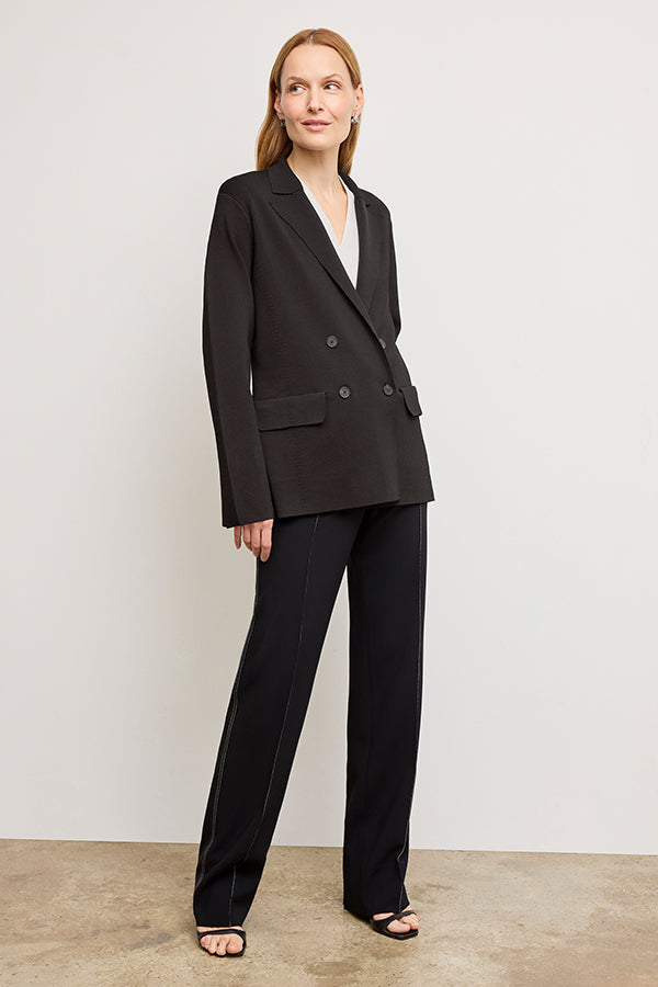 Bia Pleated Trousers for Women - High Waist Everyday Crepe Pants with Topstitch Detail - Comfortable Office Work Pants - Black - Perfect for Business Casual & Professional Wear