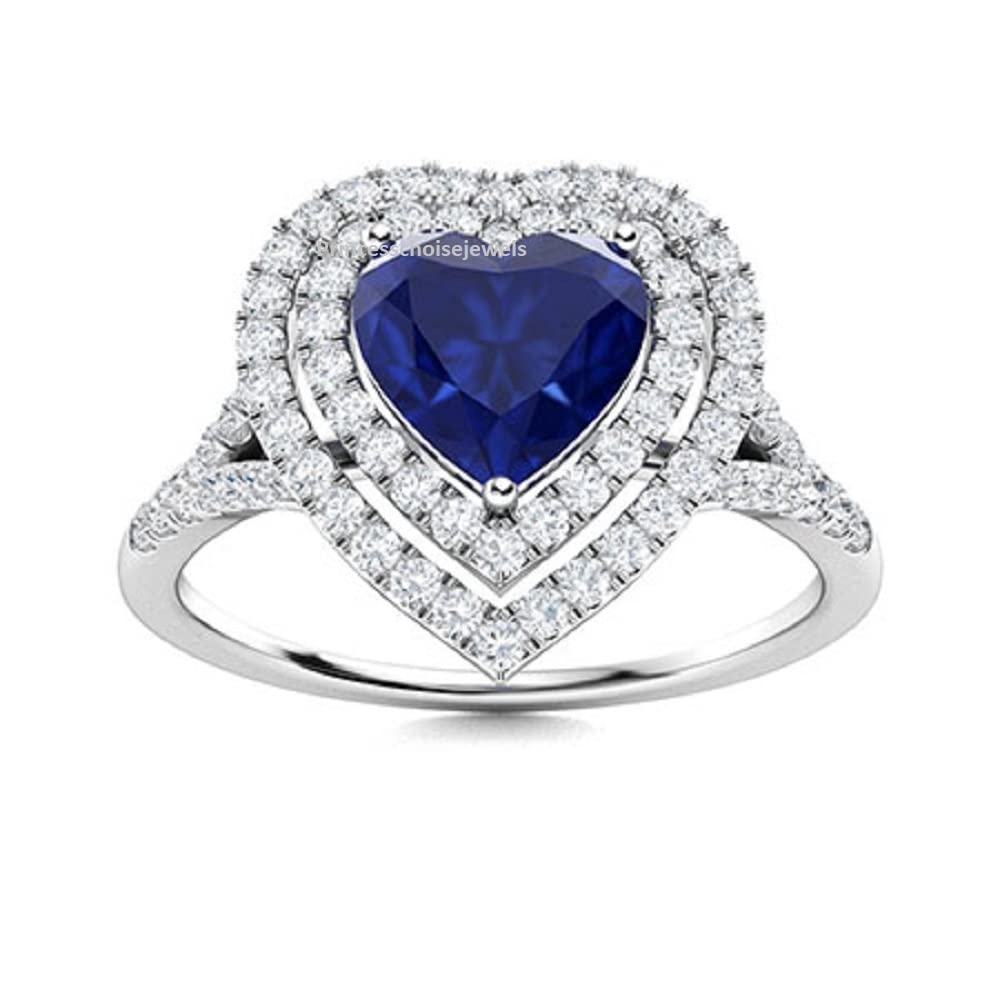 925 Sterling Silver Halo Promise Ring for Women - Heart Shaped Sapphire Engagement Ring, Wedding Band, Anniversary Gift for Her - Perfect for Proposals, Valentine's Day & Romantic Occasions