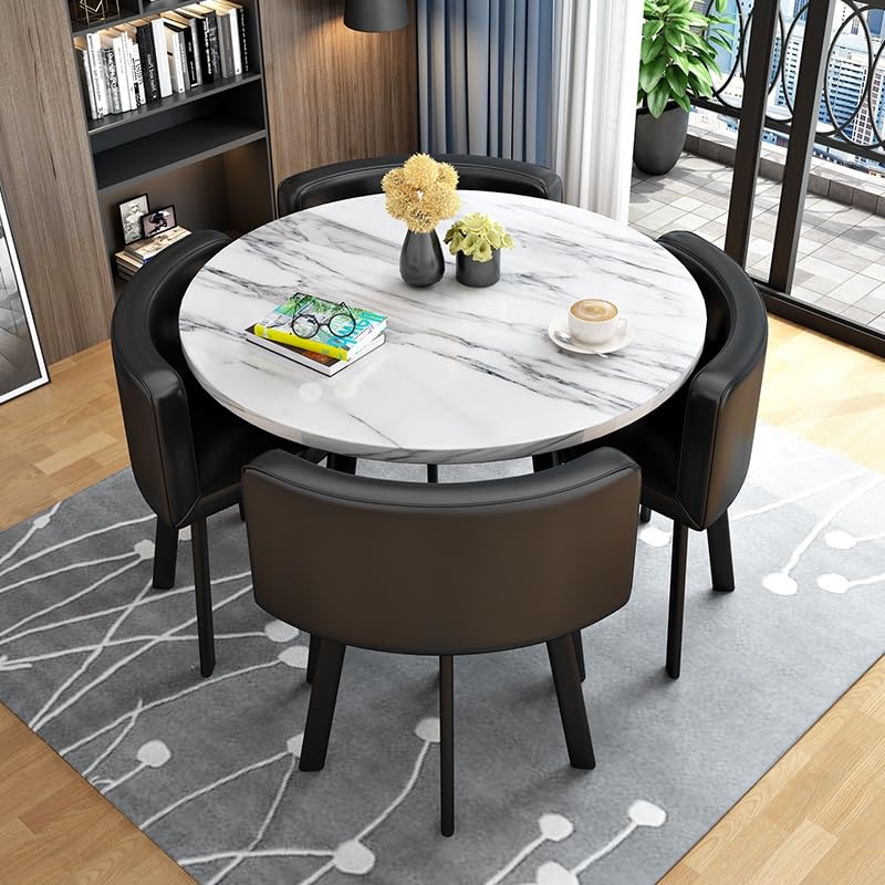 Nordic Style Round Office Reception Table and Chair Set - Modern Club Furniture for Meeting Room, Bar, Balcony, Bedroom, Library, or Billiard Hall (Black) - Perfect for Business Meetings, Home Decor, and Entertainment Spaces