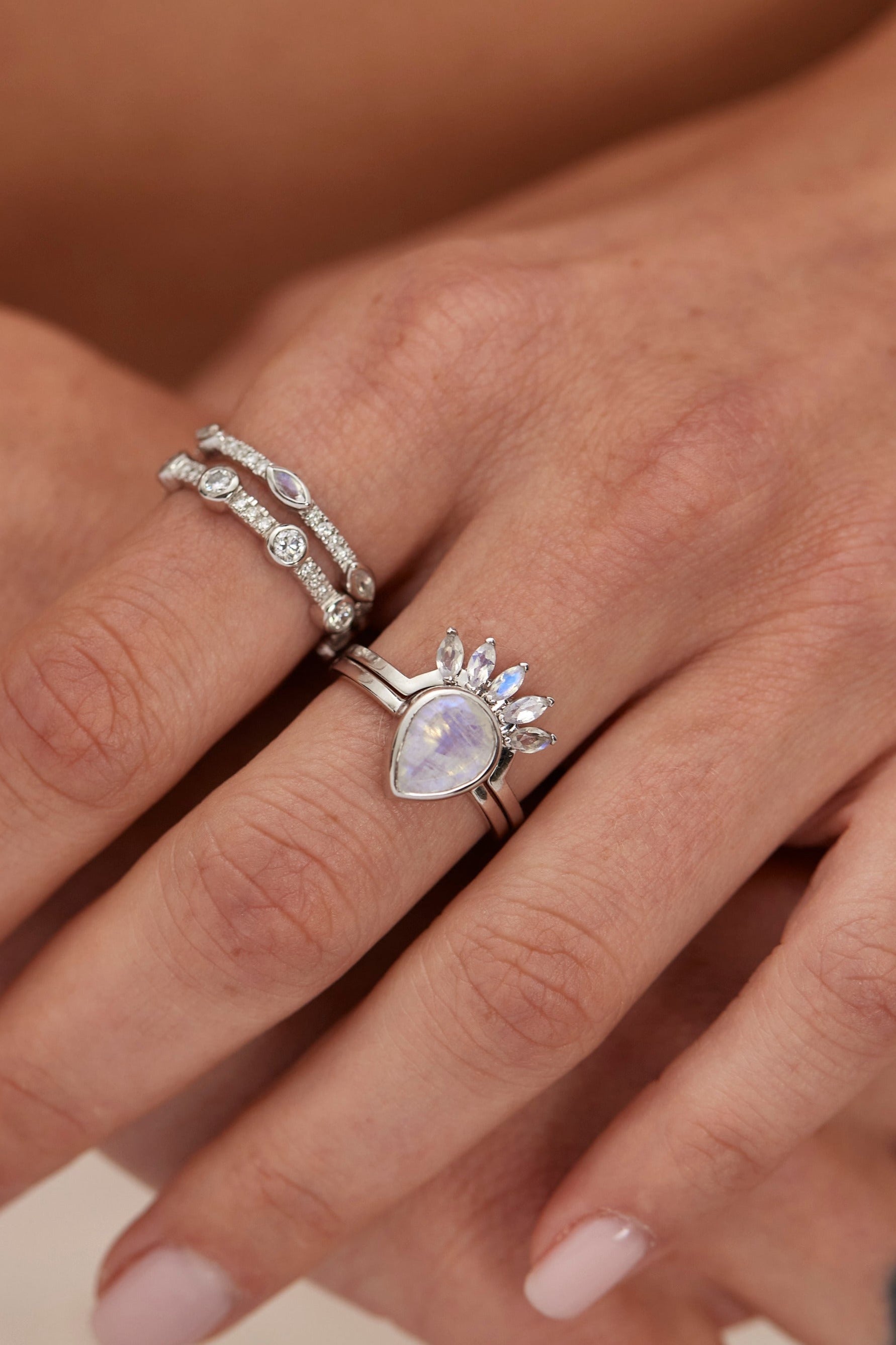 9K White Gold Moonstone Tear Drop Ring for Women - Elegant Dainty Jewelry Gift for Birthday, Anniversary & Special Occasions