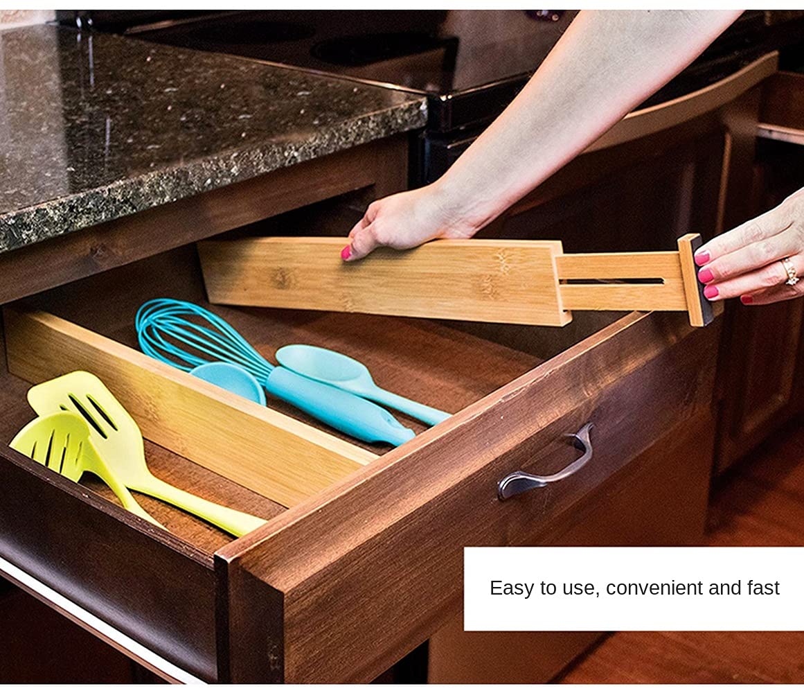 Bamboo Drawer Dividers Set of 4 - Adjustable Kitchen, Bedroom, Bathroom & Office Organizer for Dresser Drawers (17