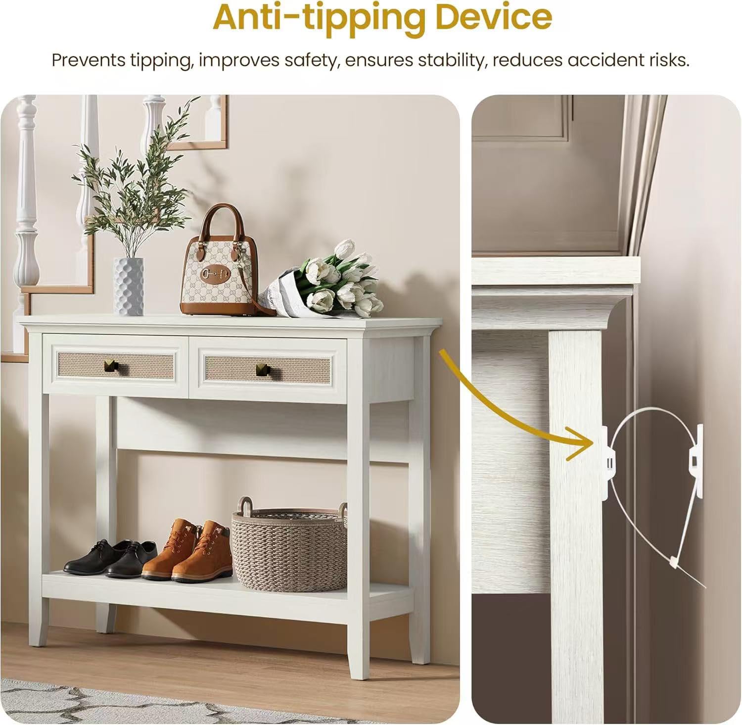 RoyalCraft Rattan Console Table with Storage Drawers - 40