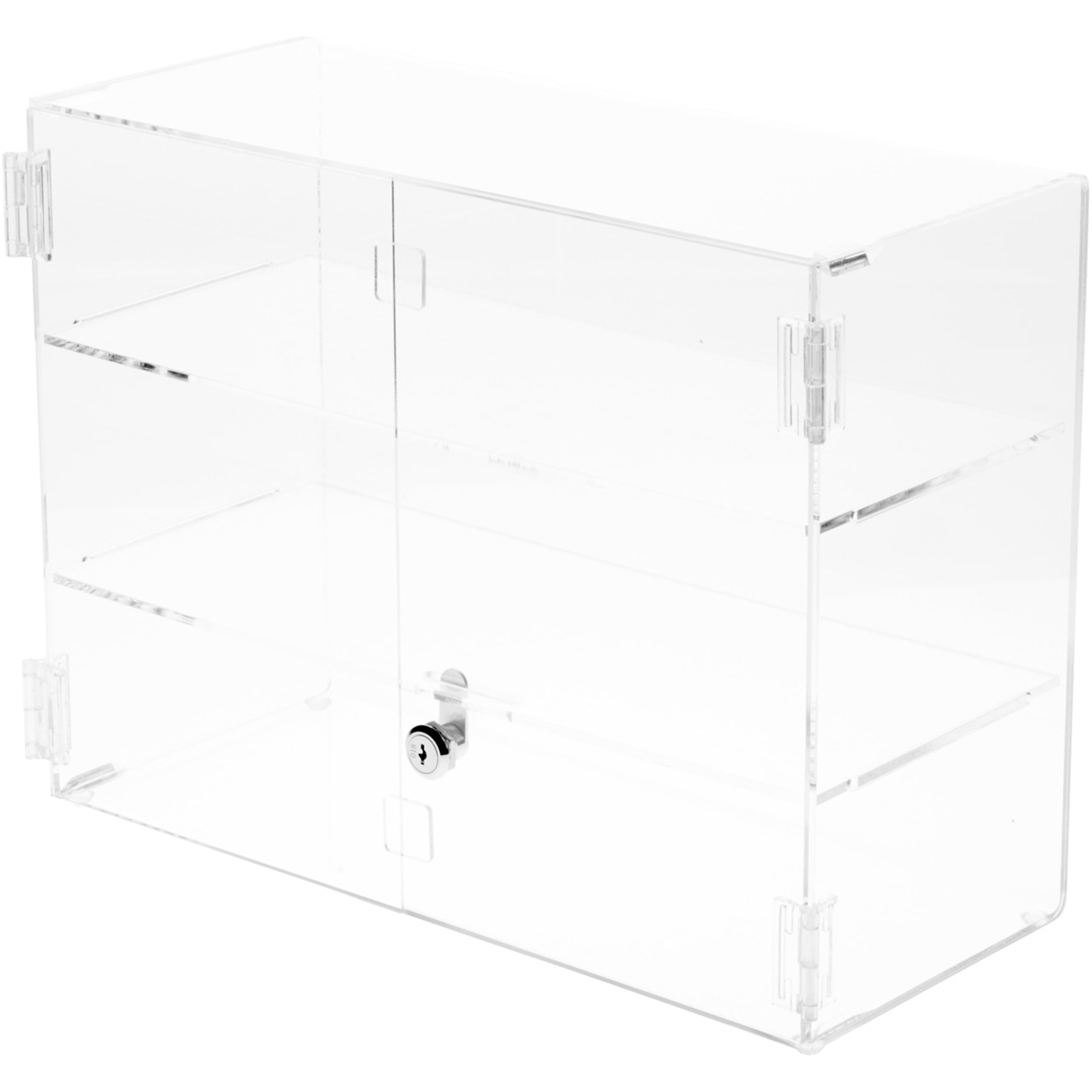 Plymor Clear Acrylic Rectangular Locking Display Case with 2 Shelves - 12
