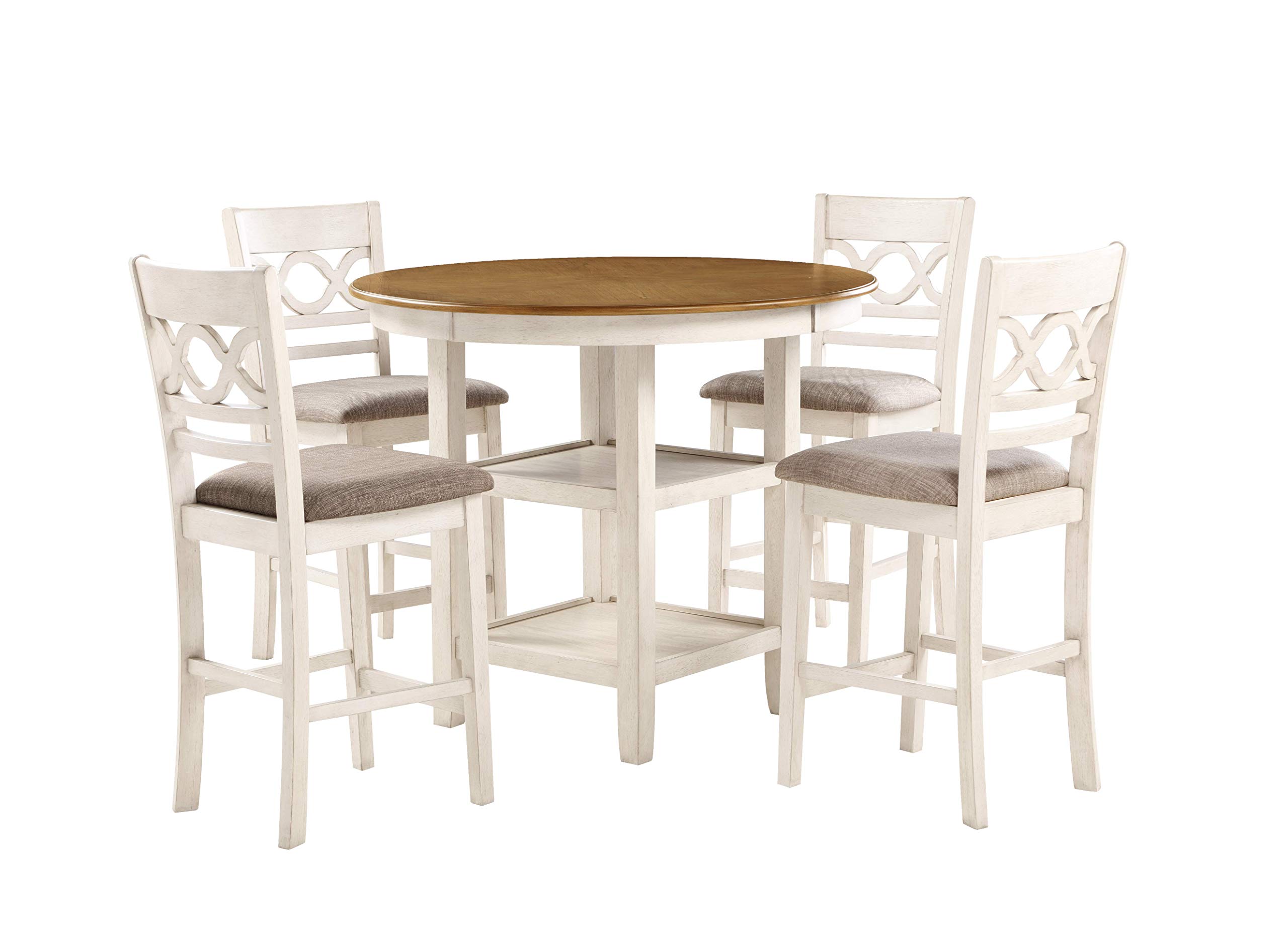 Modern 5-Piece Round Counter Height Dining Set - 42 Inch Beige & Brown Table with 4 Chairs - Perfect for Small Spaces, Breakfast Nooks & Kitchen Islands