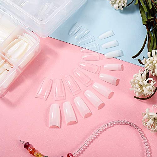 200 Pcs Acrylic Nail Tips - French Half Cover Fake Nails in 10 Sizes (Clear/Natural) for Nail Salon & DIY Manicure - Coffin Shape Artificial Nails with Storage Box - Perfect for Home Use, Professional Nail Art & Party Looks