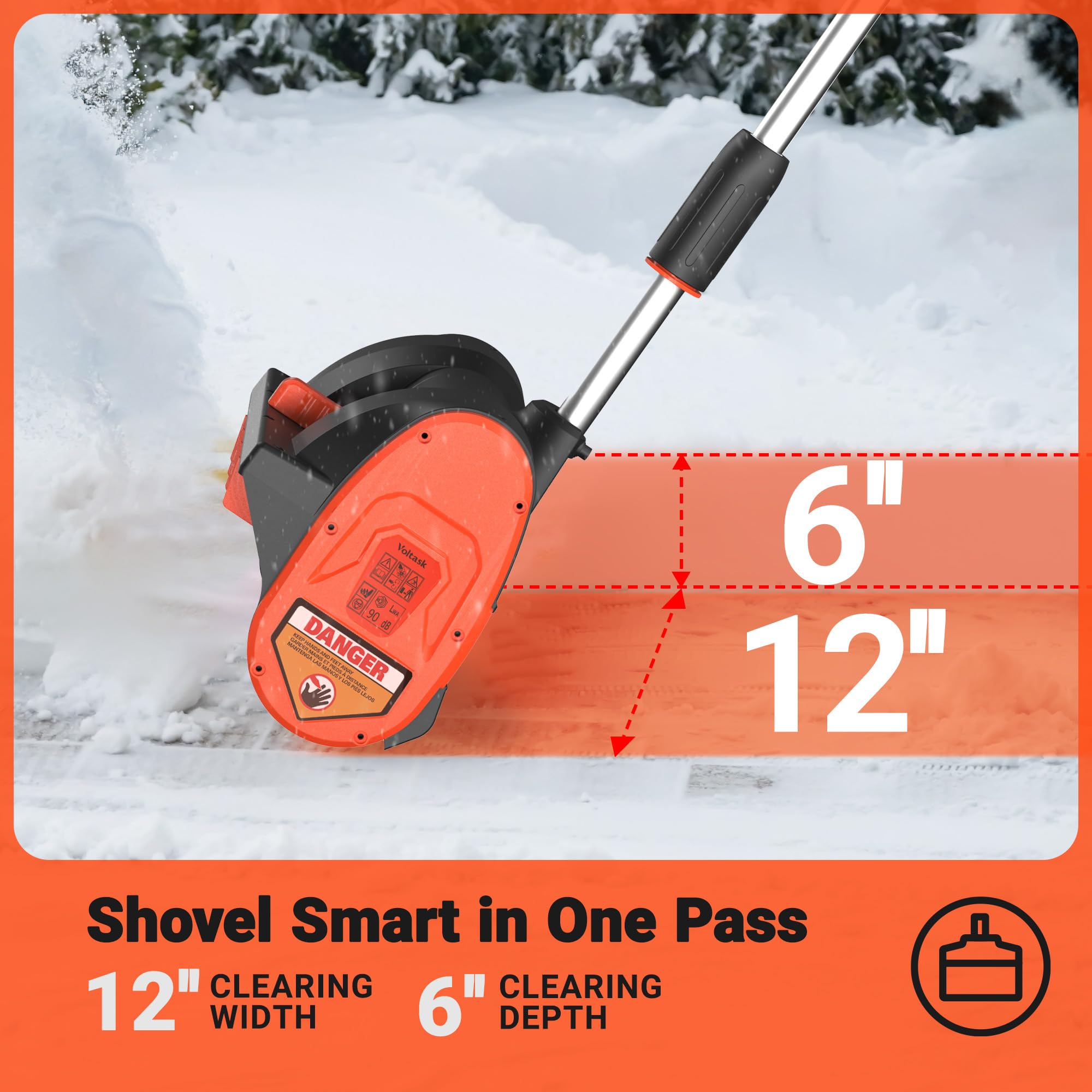24V VOLTASK Cordless Snow Shovel - 12-Inch Electric Snow Blower with Directional Plate & Adjustable Handle | Includes 4Ah Battery & Fast Charger | Perfect for Driveways, Sidewalks & Small Yard Snow Removal