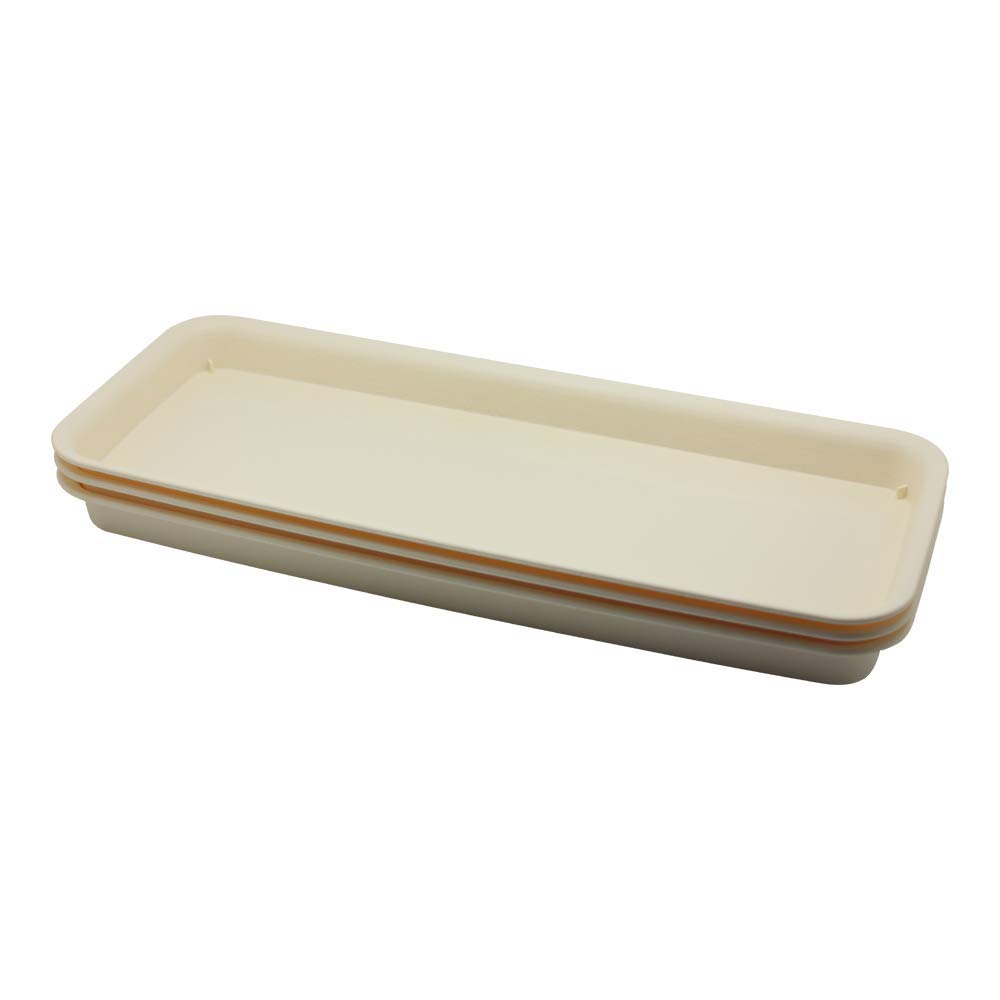 BangQiao 18 Inch Plastic Rectangular Planter Pot Saucer Tray - Set of 3, Beige - Drainage Tray for Indoor Outdoor Plants, Garden, Patio, Balcony Decor