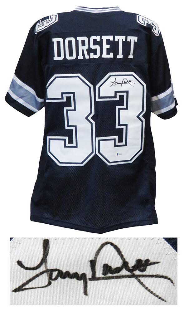 Authentic Tony Dorsett Signed Navy Dallas Cowboys Football Jersey - Beckett Certified - Perfect for Collectors, Sports Memorabilia Fans & Game Room Decor