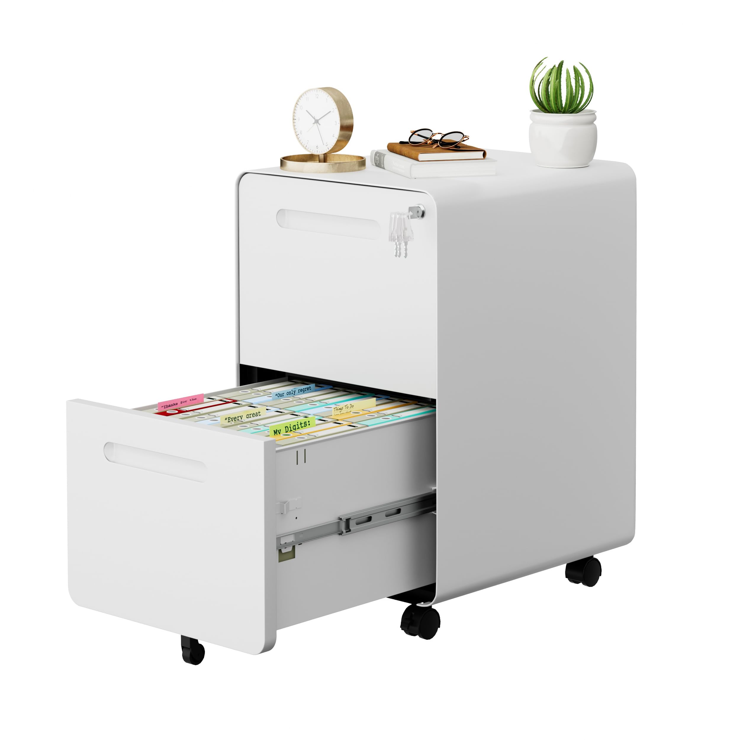 2 Drawer Locking File Cabinet with 4 Keys - Mobile Metal Filing Cabinet for Home Office - Under Desk Storage Solution - Pre-Assembled Letter/Legal/A4 Hanging File Folders - Perfect for Document Organization in Small Spaces
