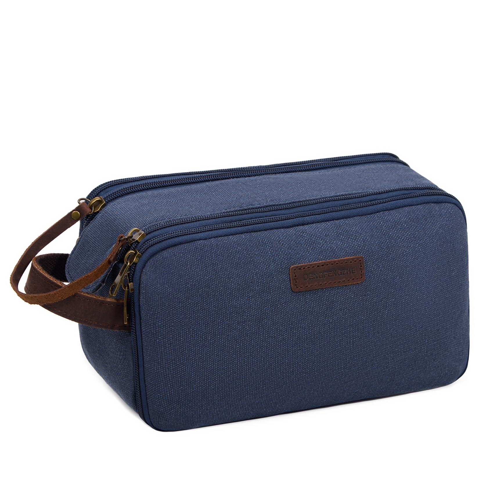 Men's Canvas Travel Toiletry Bag - Large Capacity Water Resistant Dopp Kit Organizer for Shaving & Toiletries Accessories (Navy Blue, Medium) | Perfect for Business Trips, Gym & Camping Essentials