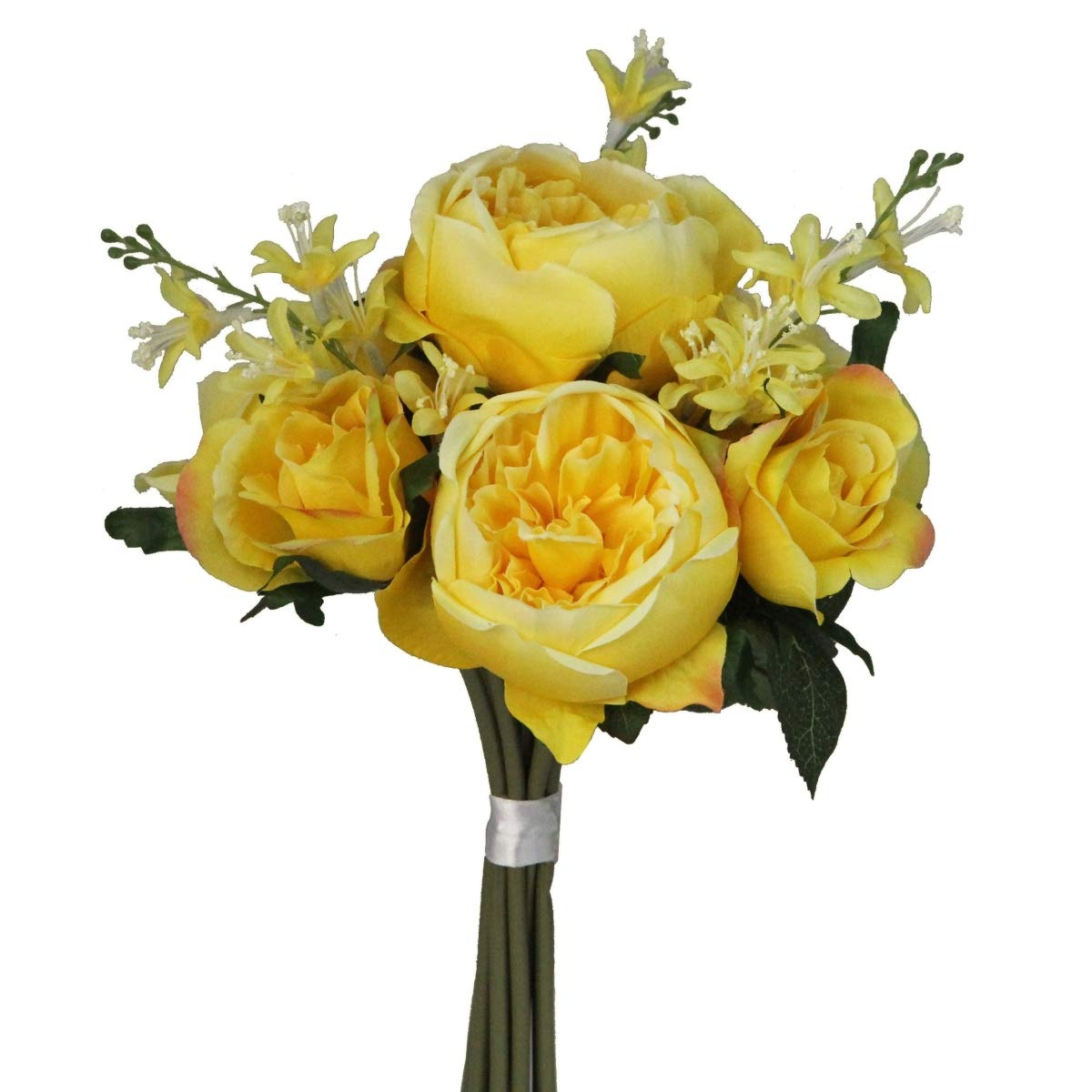 Admired By Nature GPB8360-YELLOW 10 Stems Artificial English Rose & Rose Bud Bouquet - Yellow Faux Flowers for Home Decor, Wedding Centerpieces & Table Arrangements