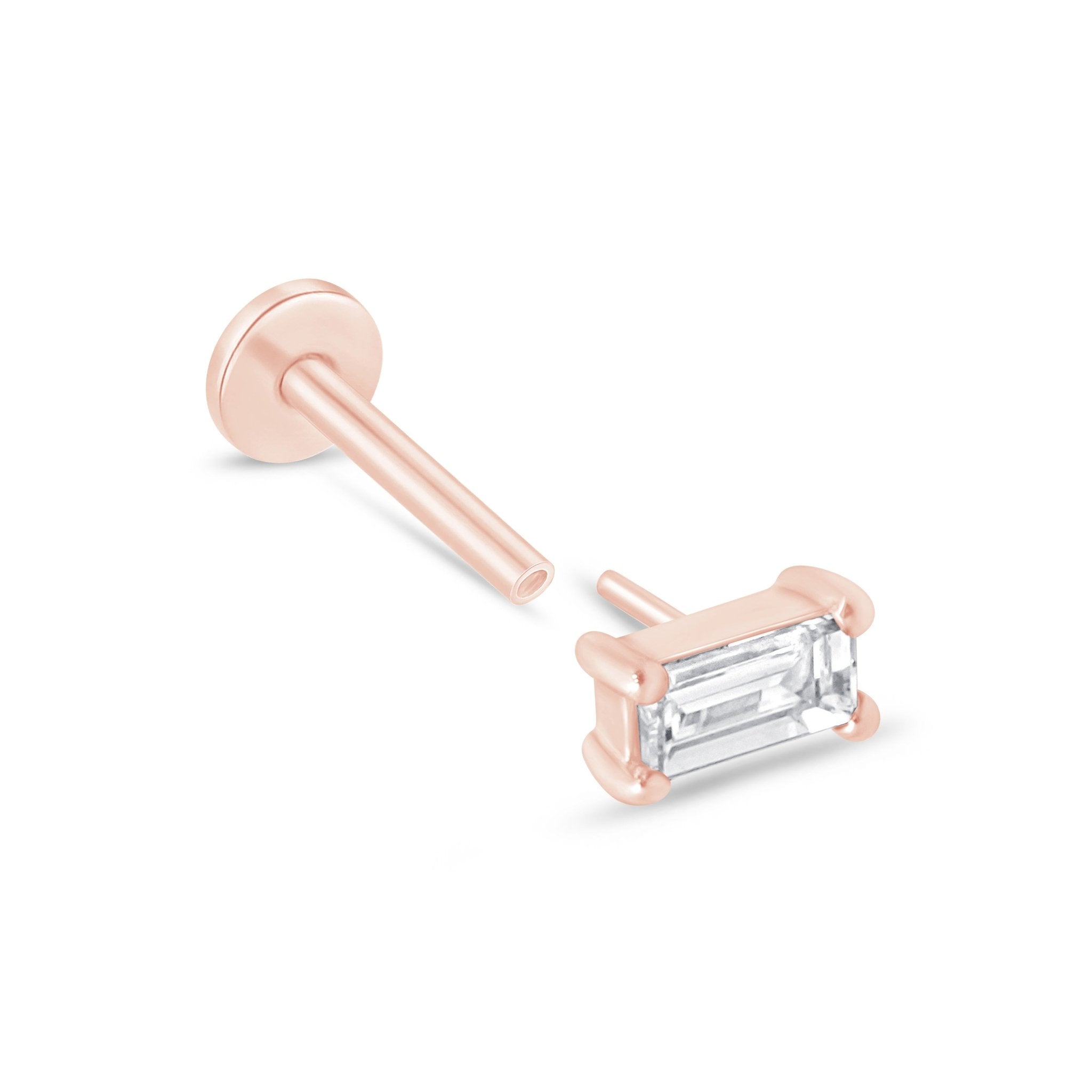 14k Rose Gold Diamond Baguette Flat Back Stud Earrings - Hypoallergenic Luxury Jewelry for Women, Perfect for Weddings, Parties & Everyday Elegance